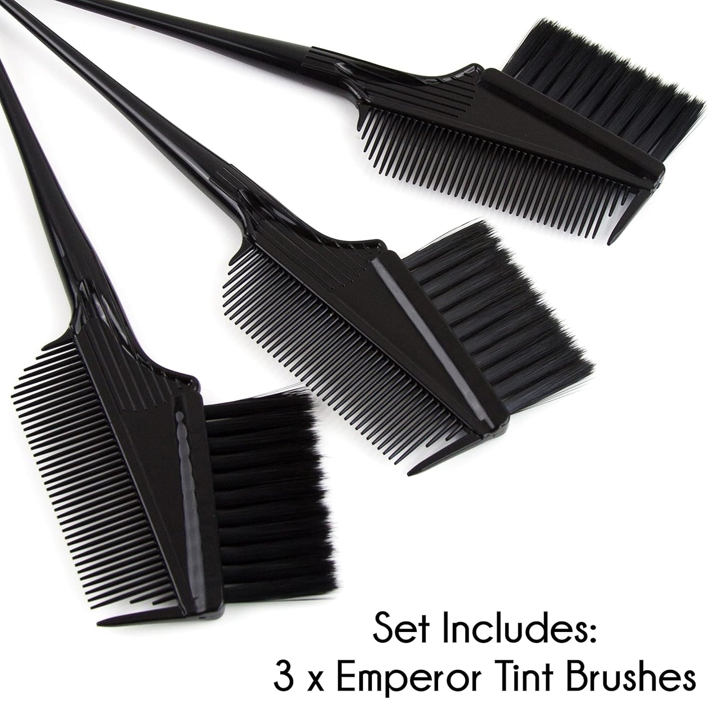 Emperor Hair Dye Brushes - 3 Angled Tint Applicators With Integrated Combs - Root Touch Up and Color Brush for Salon (Black)