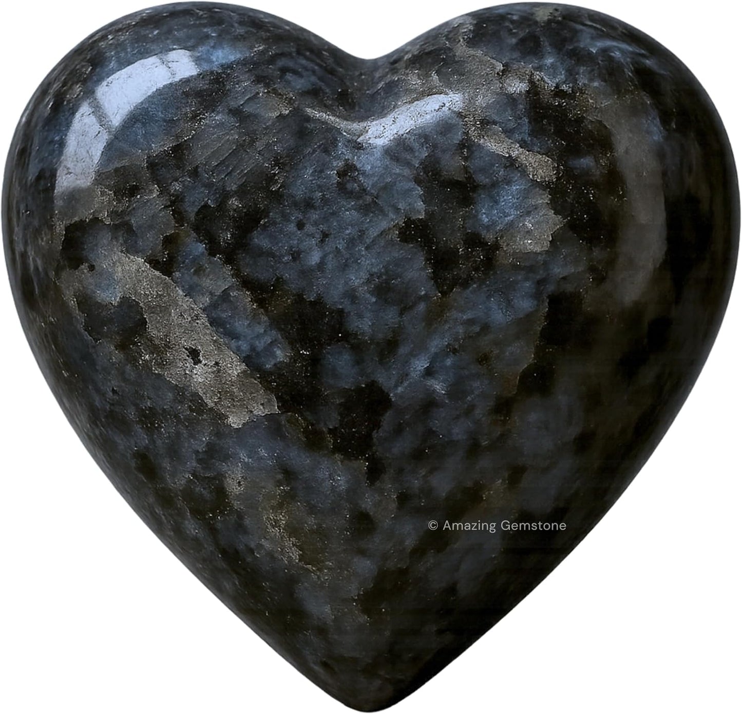 Amazing Gemstone Larvikite Crystal Heart Palm Stone - Pocket Massage Worry Stone for Natural Body Chakra Balancing, Reiki Healing and Crystal Grid