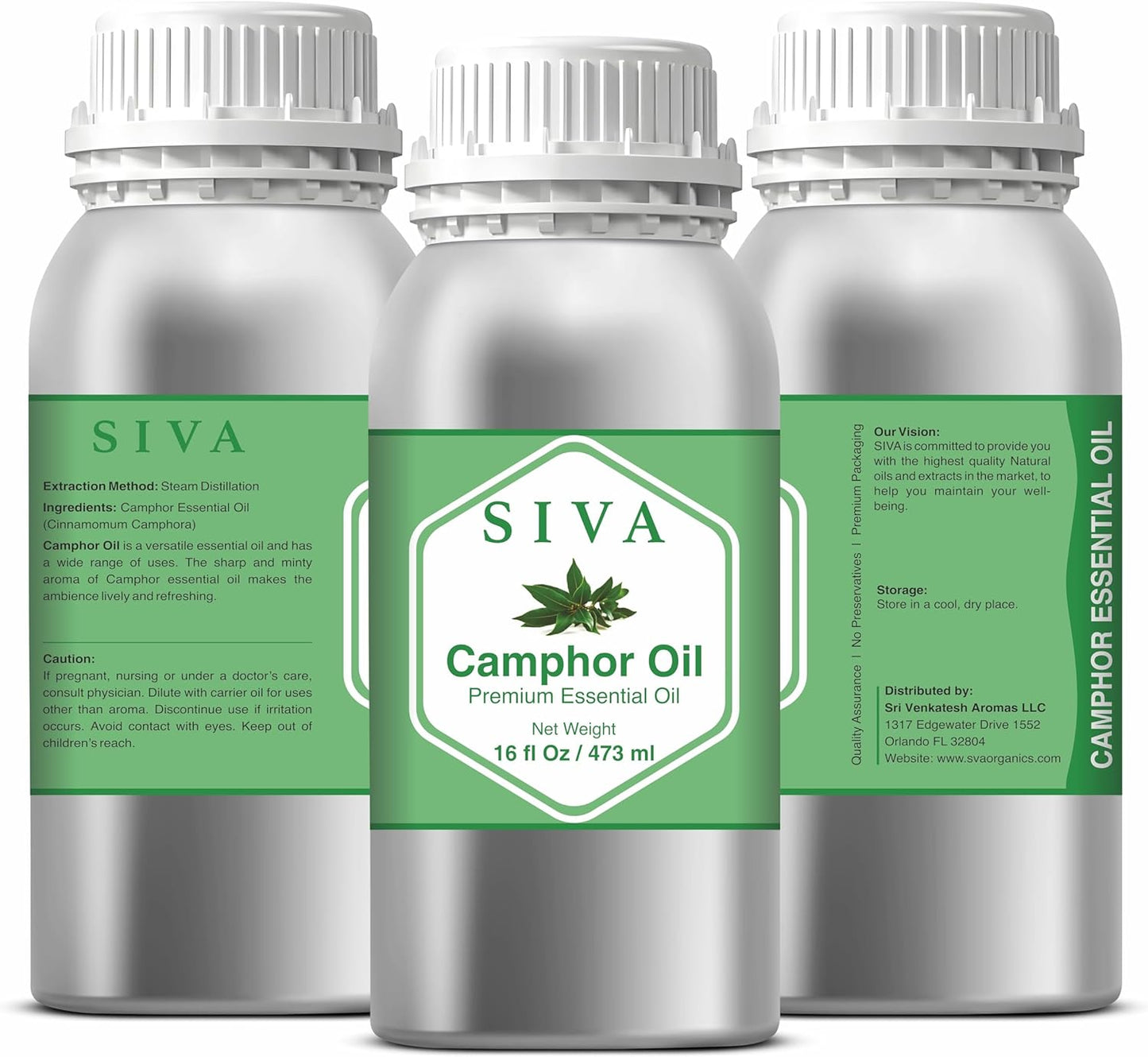 Siva Camphor Essential Oil - 16 Fl Oz – Natural Camphor Oil - for Diffuser, Face, Skin Care, Aromatherapy, Hair Care, Scalp and Body Massage