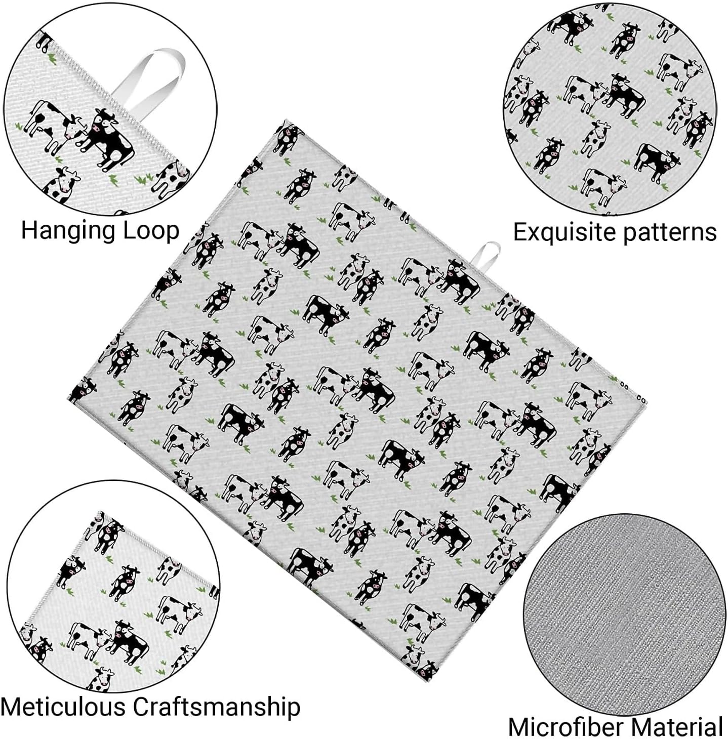 Dish Drying Mat For Kitchen Counter, Cute Cows Microfiber Absorbent Dish Drainer Rack Pad Reusable Large 18x24in Drying Mat