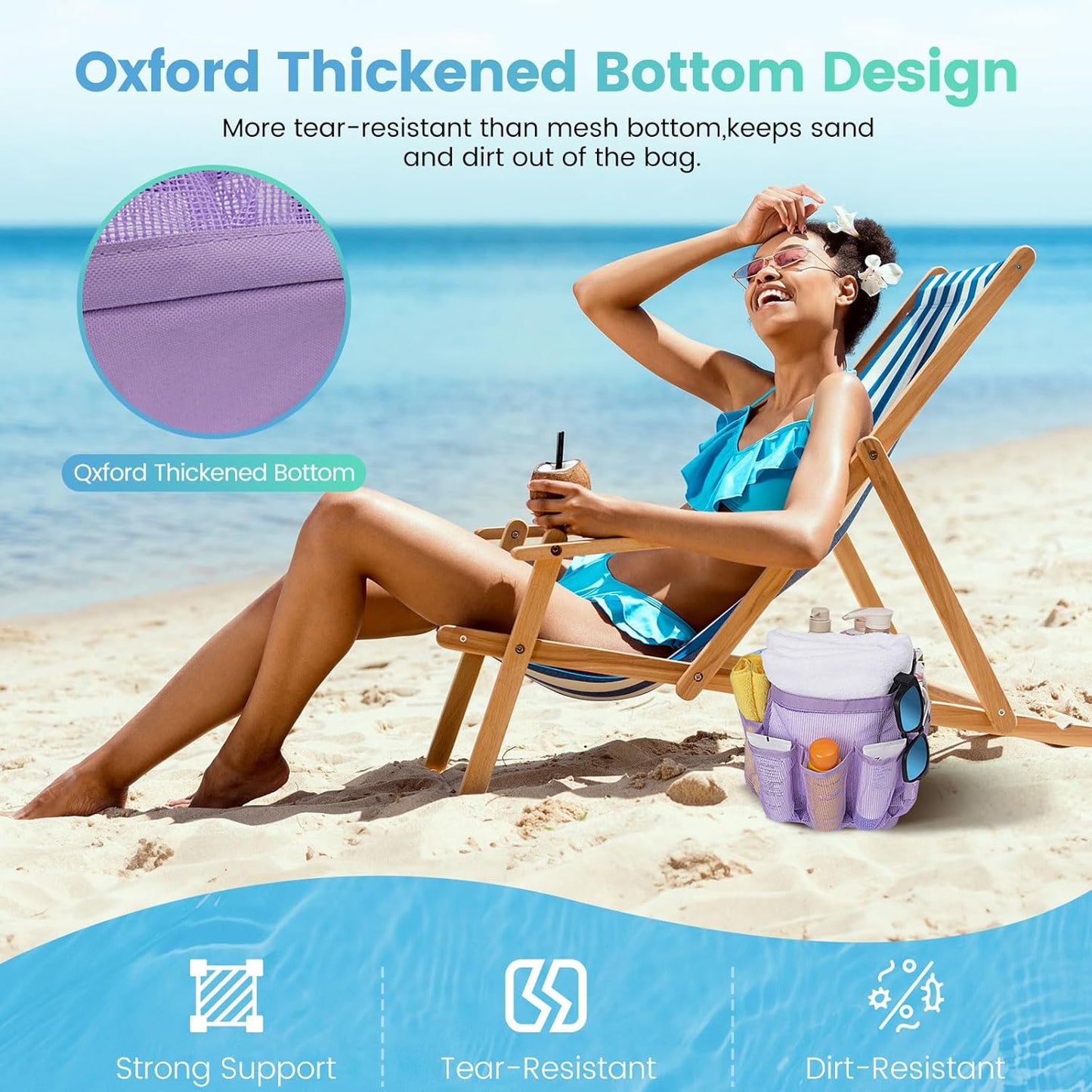 Camping Essentials Shower Caddy Portable for College Dorm Room Essentials for Girls with 9 Pockets,Large-Capacity Shower Caddy Dorm Basket,Quick Dry Shower Bag for Gym,Travel,Swim,Beach-Purple