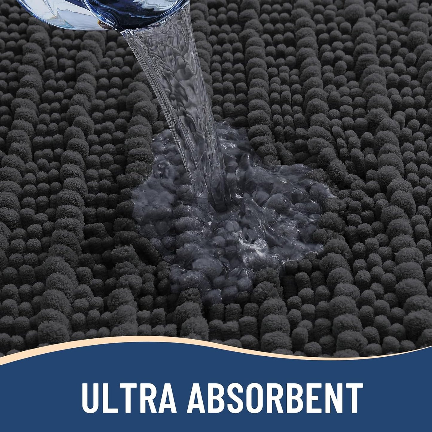 Arotive Luxury Chenille Bathroom Rug Mat, Extra Soft Thick Absorbent Shaggy Bath Rugs, Non-Slip Machine Wash Dry, Plush Bath Mats for Bathroom, Shower and Tub, 24x16, Dark Grey