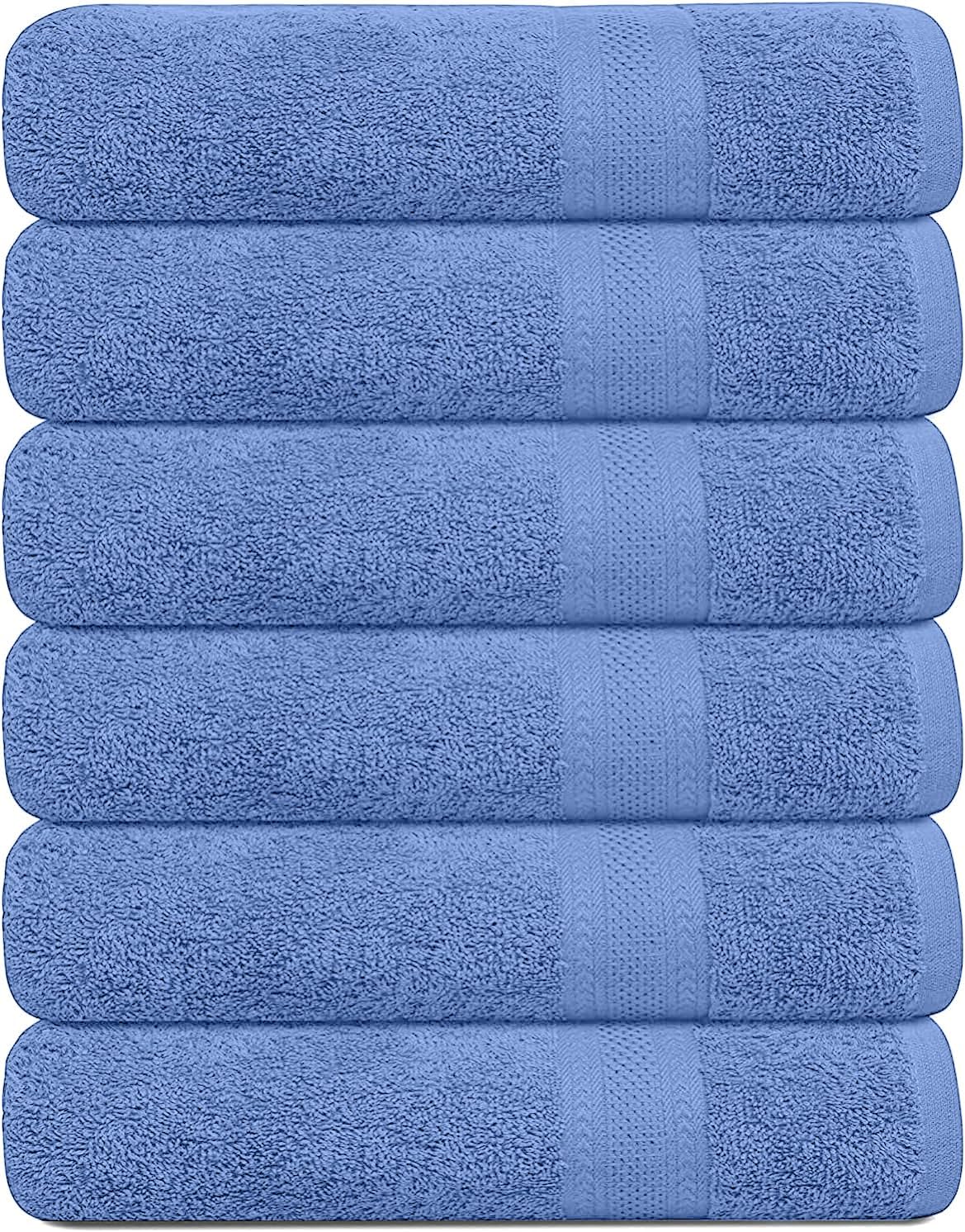100% Cotton Bath Towels, 24x48 Pack of 6 Towels, Quick Dry, Highly Absorbent, Soft Feel Towel, Gym, Spa, Bathroom, Shower, Pool, Luxury Soft Towels (Blue, 24x48-6 Pack)