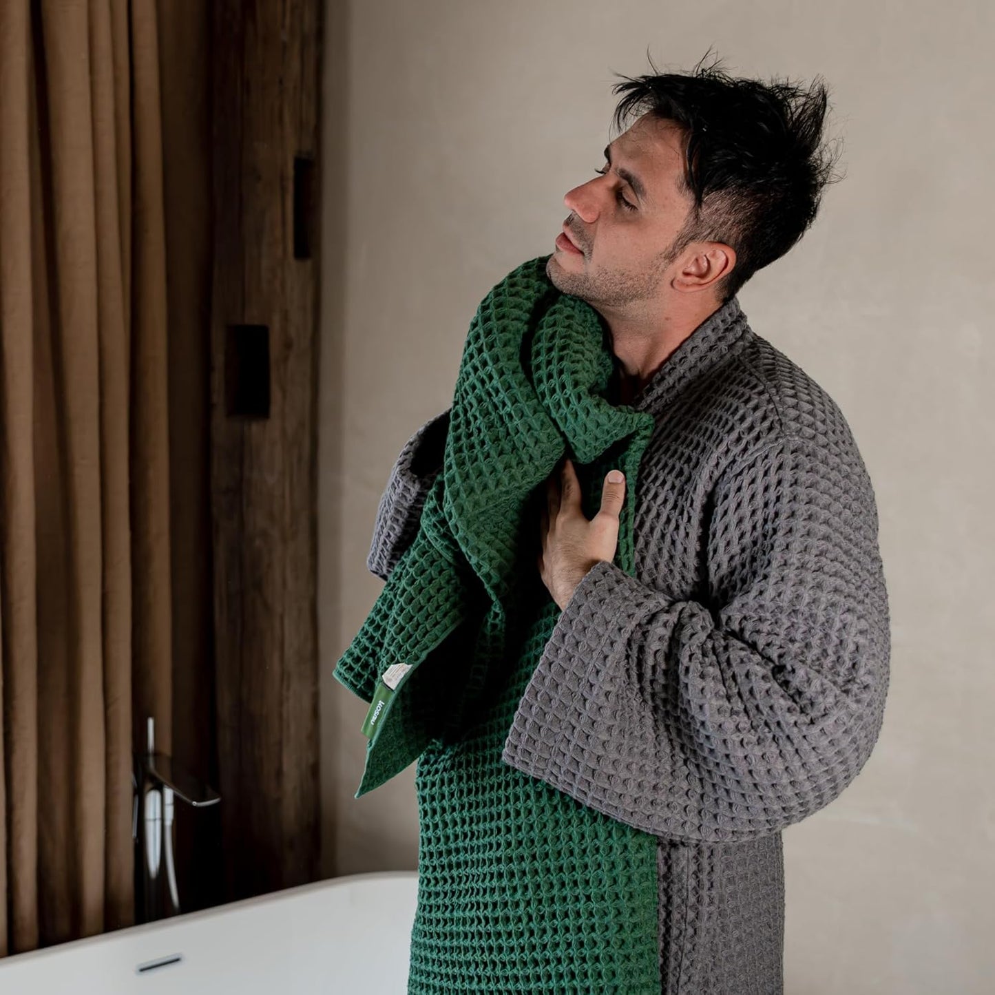 Luxury Japanese Cotton Silk Waffle Bath Towel | Plush, Absorbent, and Quick Dry (Forest Green, Hand Towel (3 Pack))