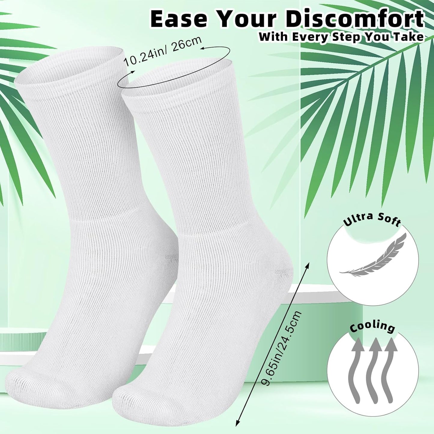 4 Pairs Cotton Soft Eczema Socks White Hydrating Moisturizing Therapy Cotton Socks Eczema Relief for Adult Wet Wrap Non Itch Soft Feet Treatment
