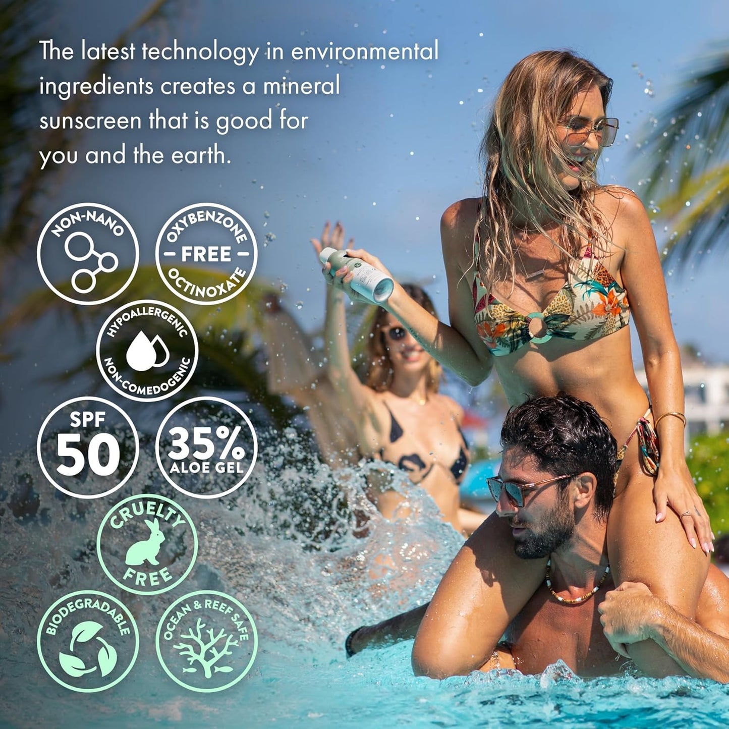 Aloe Up Mineral Sunscreen Lotion SPF 50 - Broad Spectrum UVA/UVB Sunscreen Protector for Face and Body - With Gen2 Zinc Oxide & Aloe Vera Gel - Dries Clear - Reef Safe - Coco-Mango Fragrance - 3 Oz.