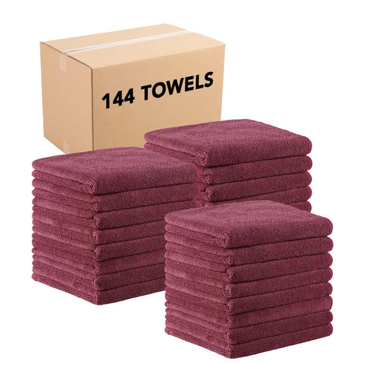 Arkwright Bleach Proof Salon Towels Bulk - Case of 144 - Ultra Soft, Gentle Microfiber, Highly Absorbent & Quick Dry Spa Facial Towel for Hair Stylist, Nail Shop, and Esthetician, 16 x 27 in, Burgundy