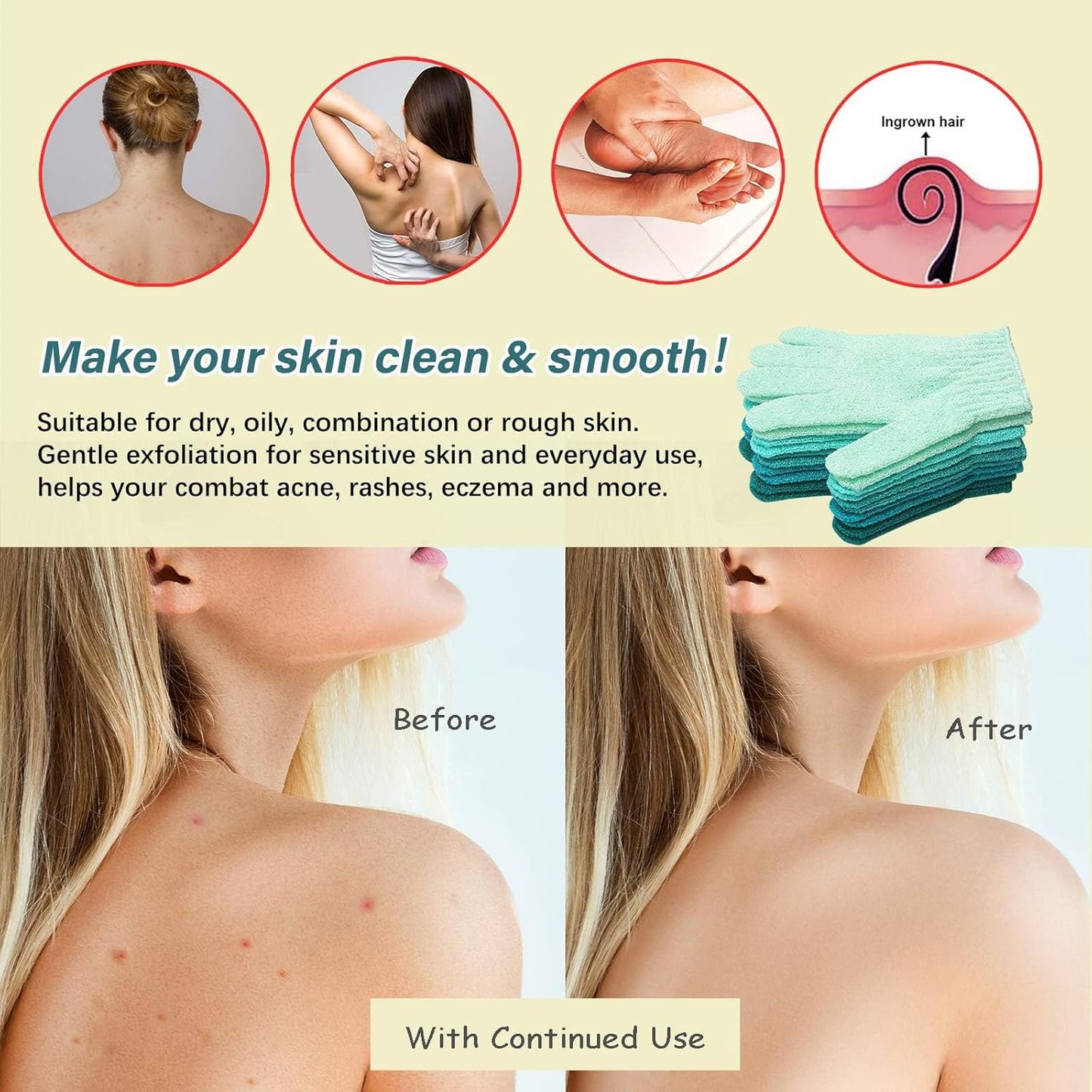 MIG4U Shower Exfoliating Scrub Gloves, Bathing Gloves Body Wash Dead Skin Removal Deep Cleansing Sponge Loofah for Women Men