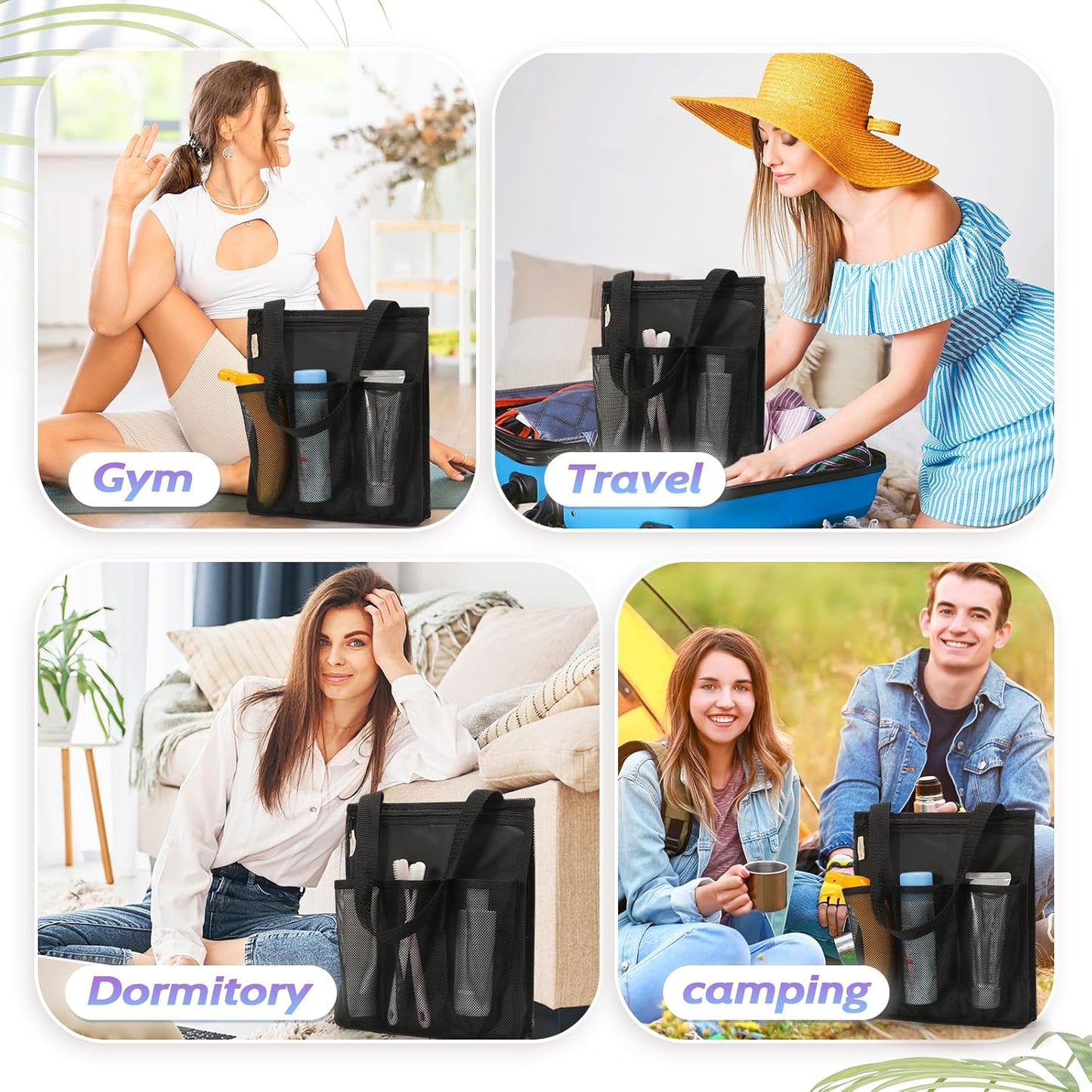 Portable Shower Caddy, Gym Travel Camp Dorm Room Essentials for College Student Boy Girl，Black Bathroom Mesh Shower Bag