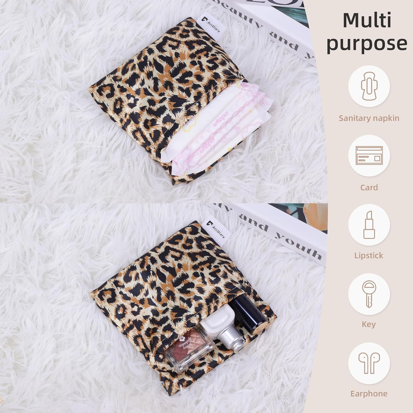 Period Bag for Teen Aged Girls, Portable Sanitary Pad Storage Bag for Teen Pads/Sanitary Napkins/Small Tampons, Feminine Menstrual Cup Pouch (Leopard A)