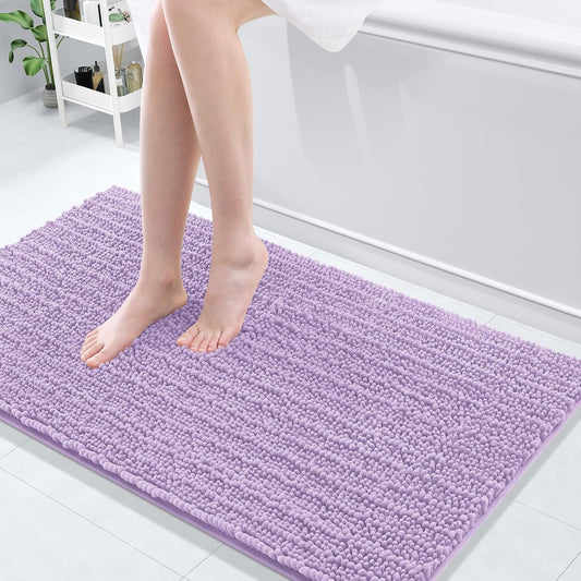 Arotive Luxury Chenille Bathroom Rug Mat, Extra Soft Thick Absorbent Shaggy Bath Rugs, Non-Slip Machine Wash Dry, Plush Bath Mats for Bathroom, Shower and Tub, 47x24, Light Purple
