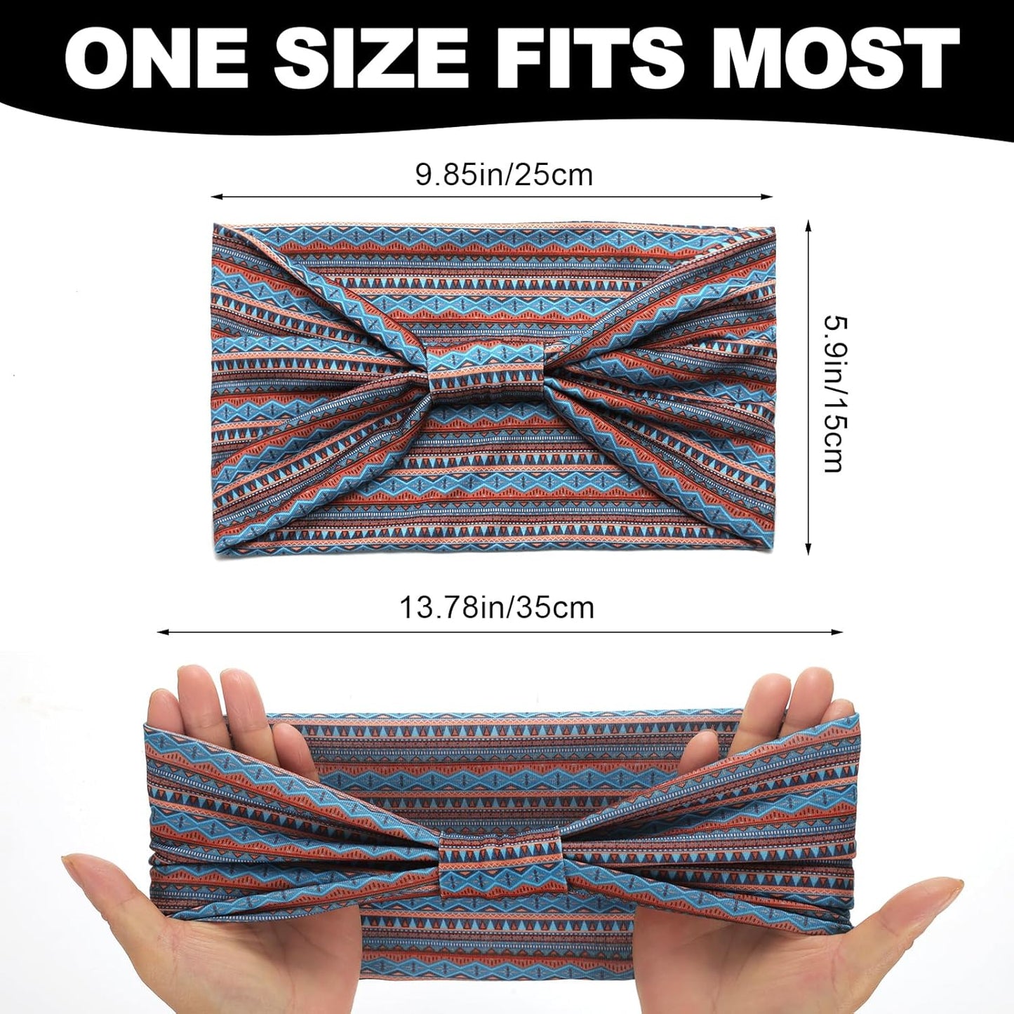 Cobahom 6 Pcs Wide Headbands for Women Non Slip Soft Fabric Hair Wrap Boho Head Bands Elastic Sport Hair Bands for Workout Yoga Running (Boho Stripe)