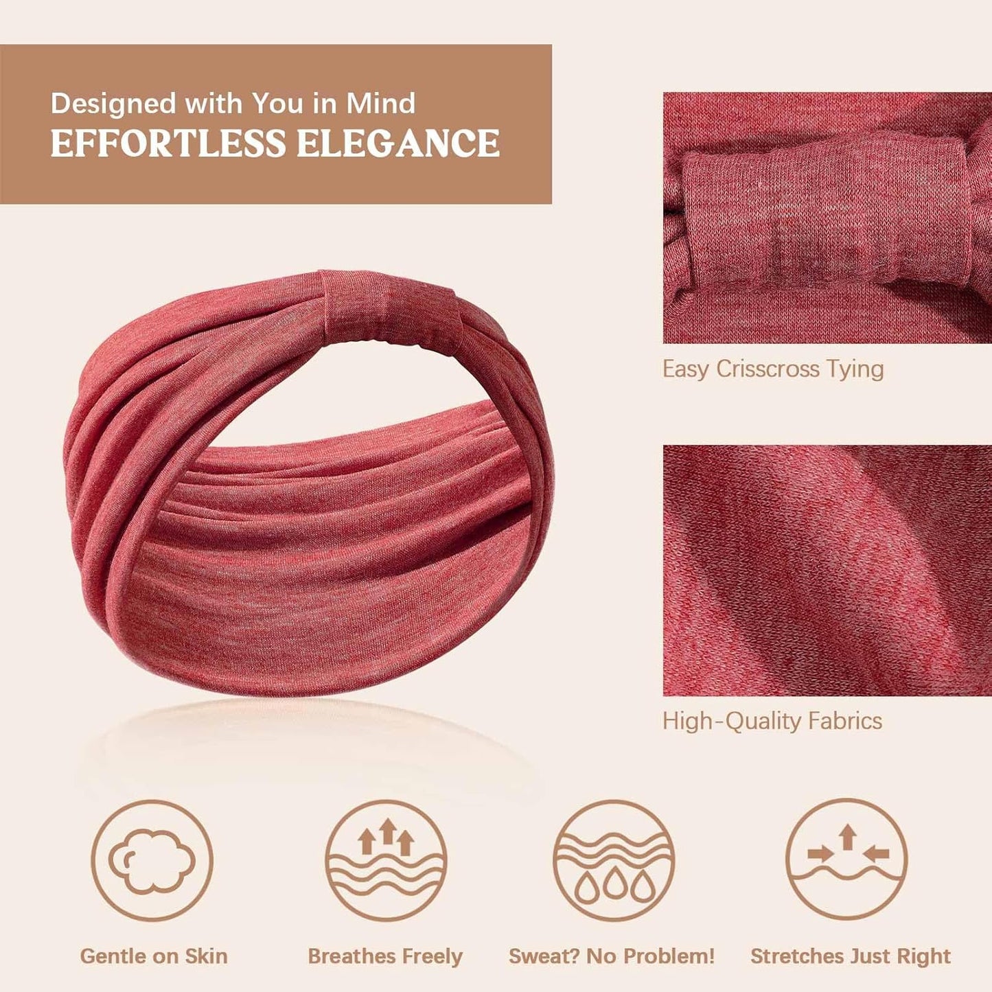 Wide Headbands for Women Knotted No Slip Head Bands Soft Turban Headband Hair Accessories Boho African Solid Color Head Wraps for Women Yoga Workout Pack of 6