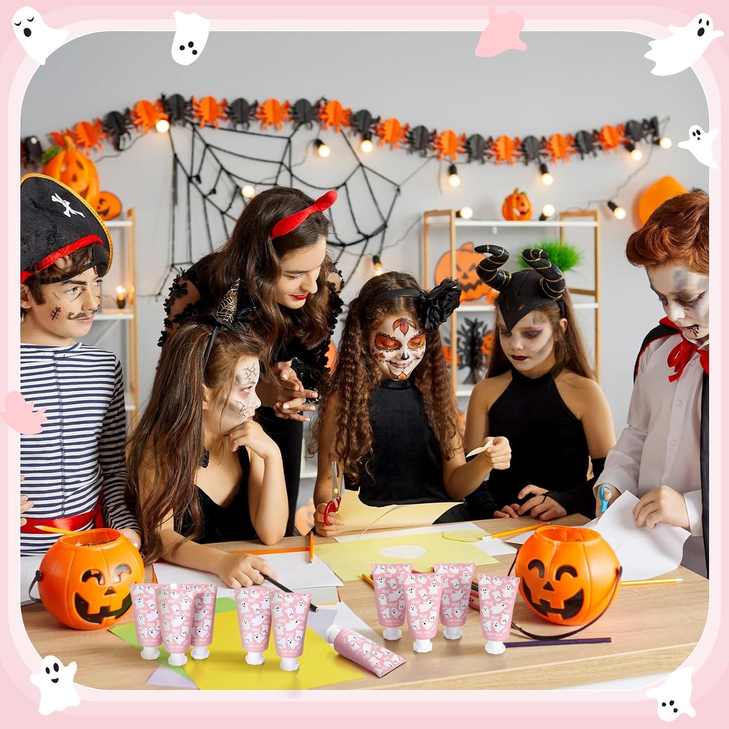 48 Sets Pink Ghost Boo Hand Cream Gifts Bulk Halloween Hand Cream Travel Lotion Size Baby Shower Party Gifts Favors Pink Ghost Halloween Birthday Party Supplies for Guest