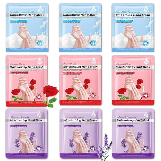 Moisturizing Hand Mask Gloves 9 Pairs, Hydrating Hand Masks for Dry Cracked Hands, Exfoliating Hand Peel Mask, Nourishing Hand Treatment Gloves for Women & Men