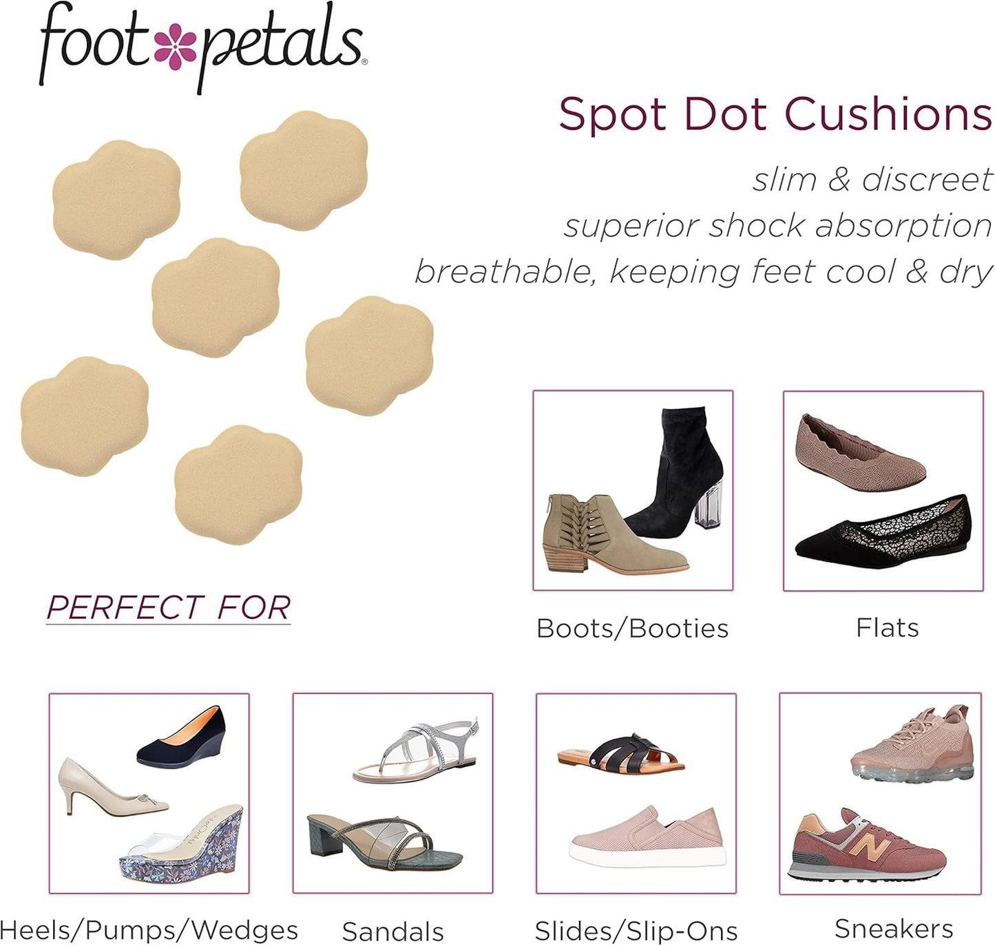 Foot Petals Spot Dot Cushion, Pressure Point Solution for Blister Relief, Rub Protection, Women's Heels, Pumps, Flats