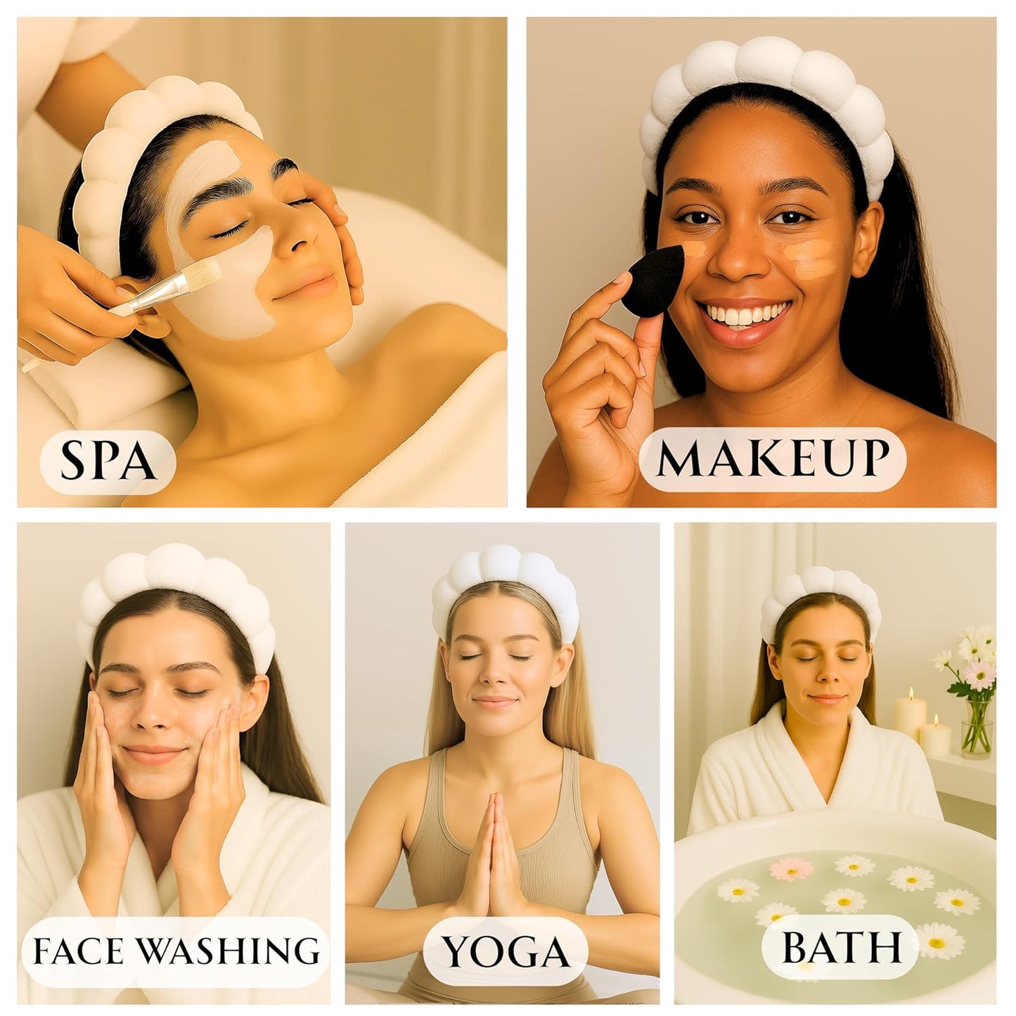 Skincare Headband - Hair band for Washing Face & Makeup Headband for Women - Terry Cloth Hairband for Spa & Skincare Routines - Perfect for Face Wash & Makeup Application (White)