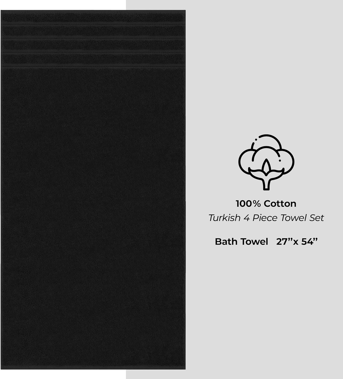 American Soft Linen Luxury 4 Piece Bath Towel Set, 600 GSM 100% Cotton Turkish Bath Towels for Bathroom, 27x54 in Extra Large Bathroom Shower Towels, Black