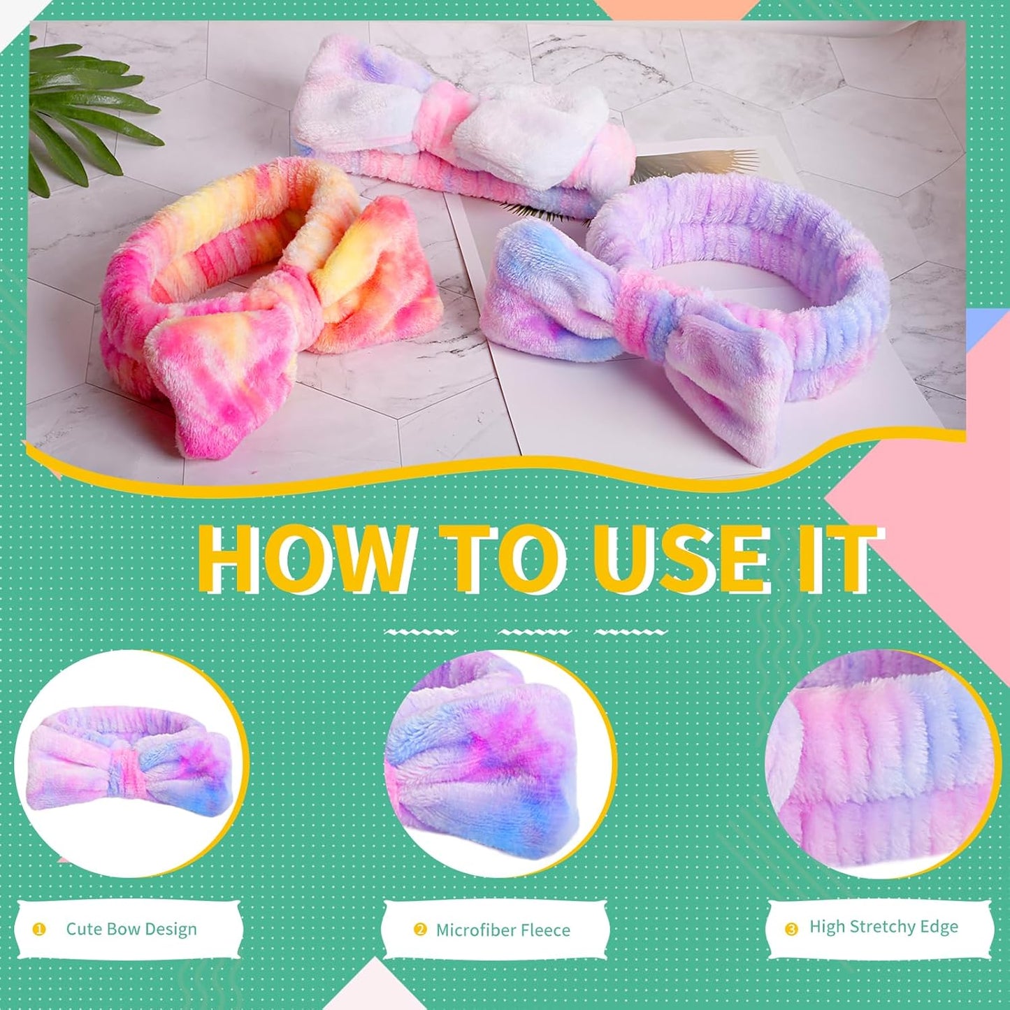 WSYUB Face Washing Headband and Wristbands Set, Headband and Writ Bands for Washing Face,Spa Headbands for Girls, 9pcs