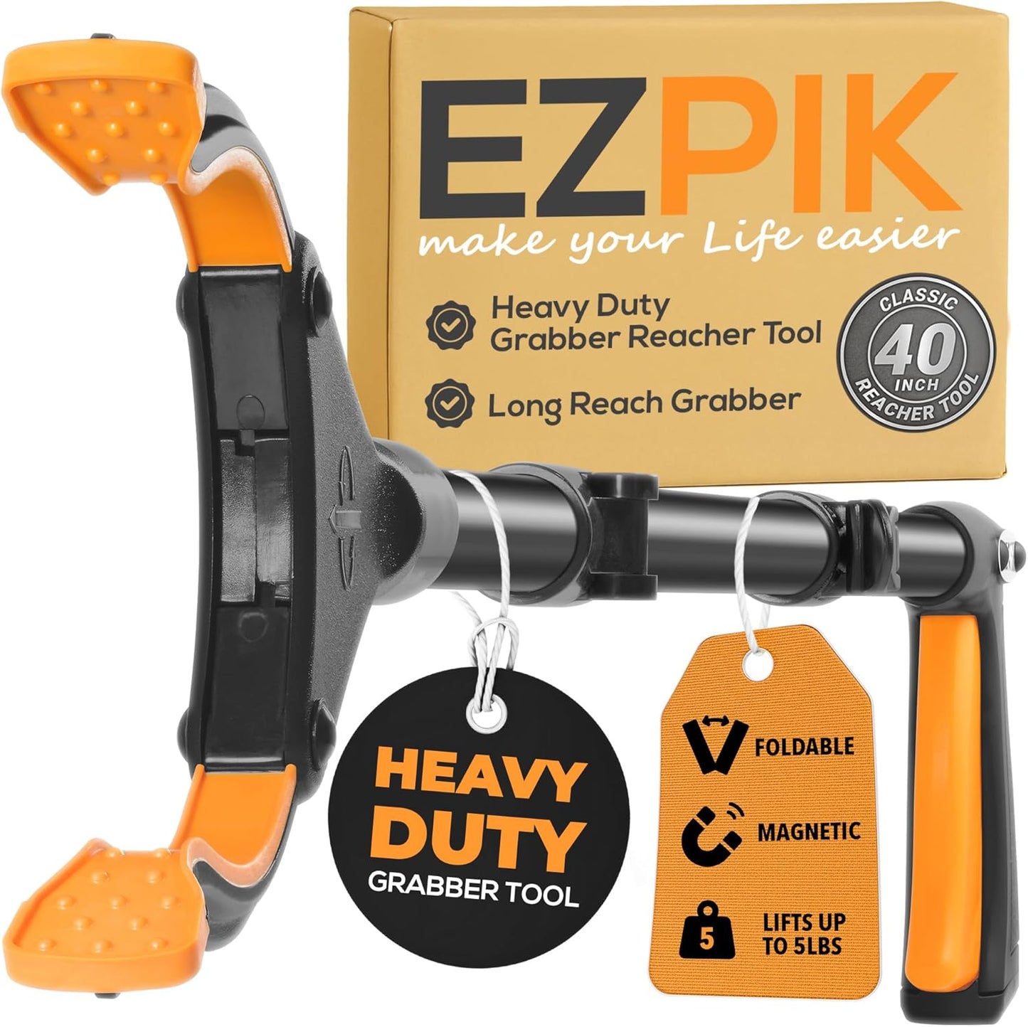 EZPIK Pro 40" Extended Grabber Reacher Tool for Elderly, Trash Hand Grabber Pickup Sticks for Seniors, Telescoping Extension Gripper Claw Pickup Tool, Hand Extension Magnetic Folding Tongs