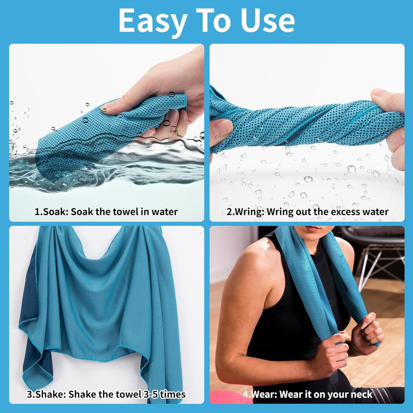 YESLIFE 4 Pack Cooling Towel 40"x12", Gym Towels for Men and Women, Soft Breathable Workout Towels for Yoga, Running, Sport, & More (Blue, Grey, Purple, Black)