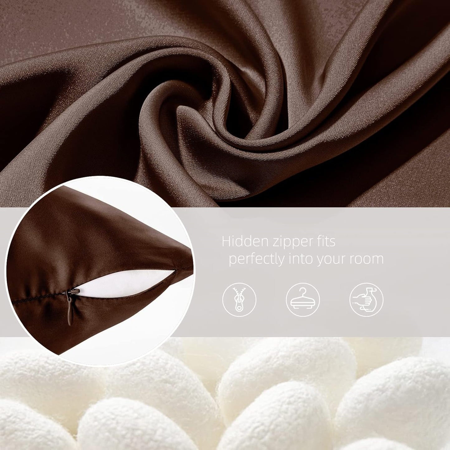 Silk Pillowcase for Hair and Skin Mulberry Silk Pillowcase Soft Breathable Smooth Both Sided Natural Silk Pillowcase with Zipper Beauty Sleep Silk Pillow Case 1 Pack for Gift(King,Brown)