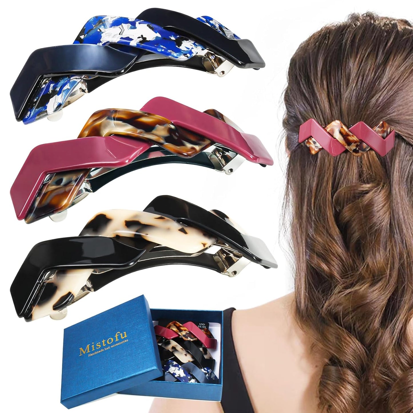 3 Pcs Hair Barrettes for Women Hair Clips Womens Hair Accessories Large French Hair Pin Retro Hair Clasp Accessories for thick hair-1t (mahua25)