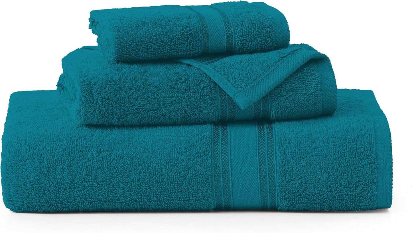 LANE LINEN Luxury Bath Towels Set - 3 Piece Set, 100% Cotton Bathroom Towels, Zero Twist, Quick Dry Absorbent Bath Towel, Super Soft, 1 Bath Towel, 1 Hand Towel, 1 Wash Cloths - Sea Port