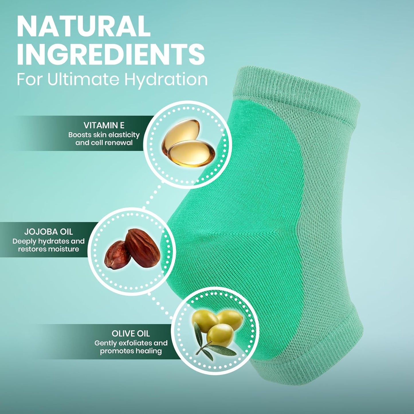 Moisturizing Heel Socks for Cracked Heels - Gel Socks for Dry Cracked Feet Repair - Silicone Socks for Women’s Foot Treatment & Overnight Hydration (Turquoise, 2-Pair)