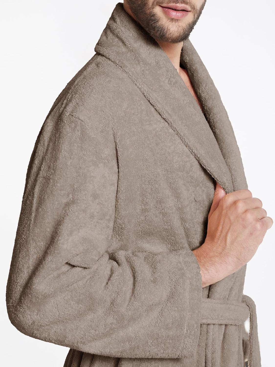 SIORO Mens Terry Bath Robe, Plush Hooded Cotton Cloth Knee-Length Robes for Spa, Shower, Soft Towel Bathrobes with Pockets