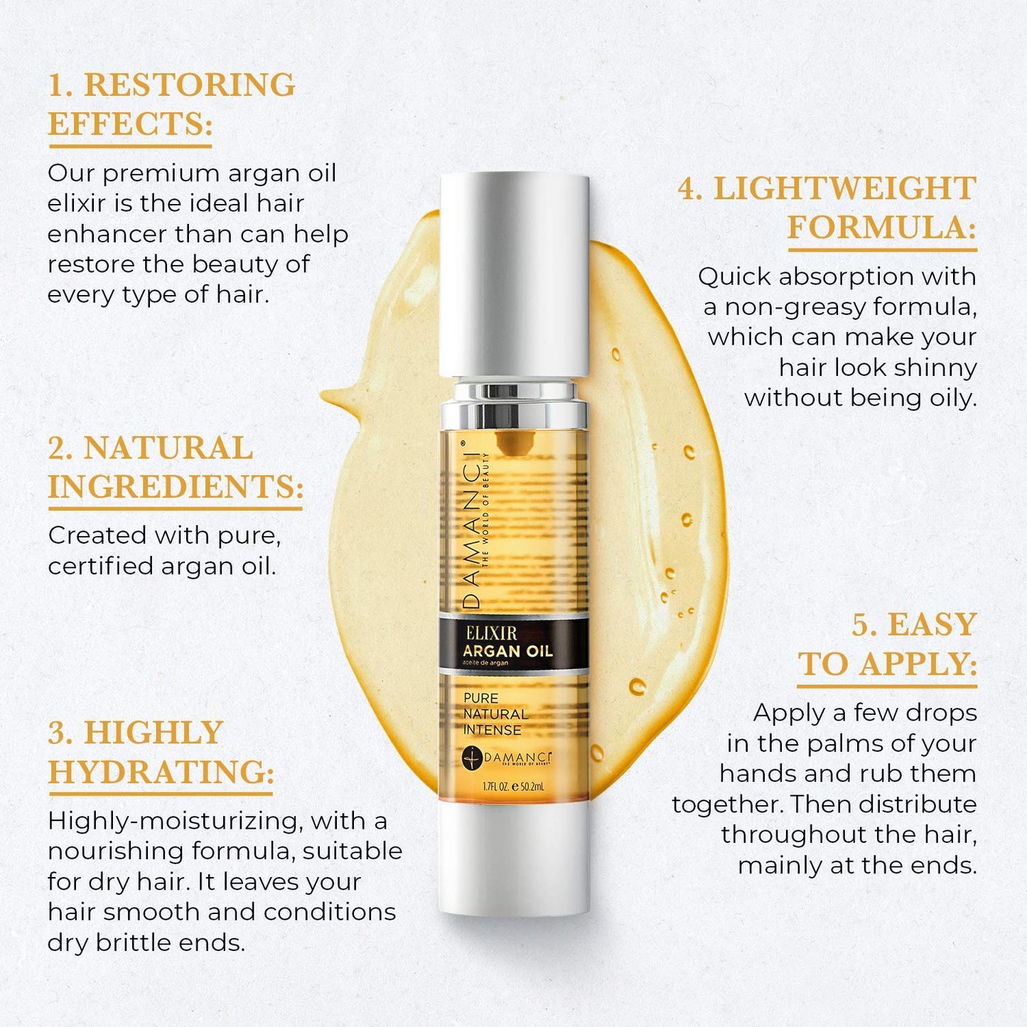 Elixir Argan Oil - Premium Quality Argon Oil for Hair - Gotas para el Cabello - Aceite Para el Cabello - Split End Repair Argon Oil for Hair Treatment (1.7 oz)