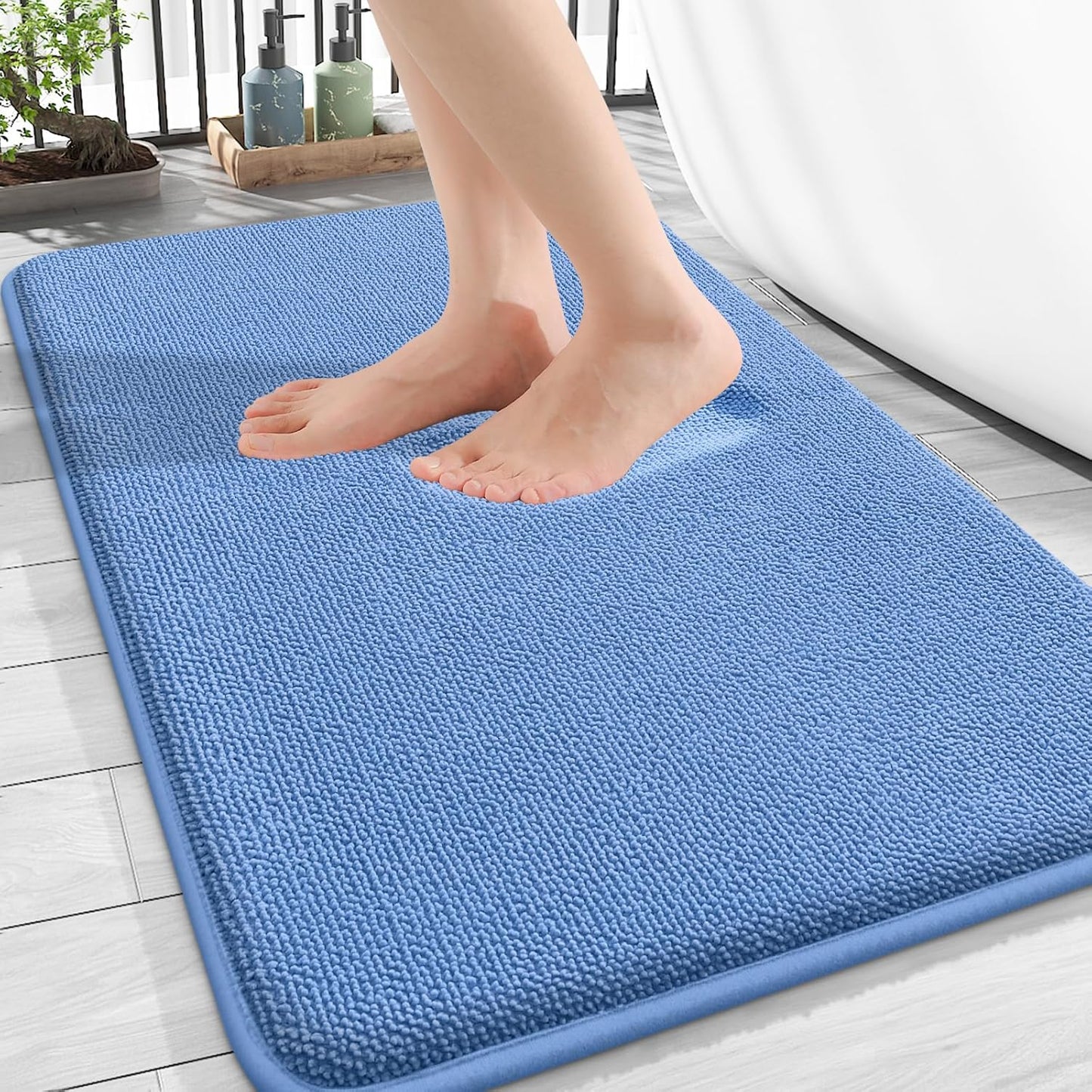 OLANLY Thick Memory Foam Bath Mat Rug 30x20, Extra Soft Absorbent Bathroom Rug, Quick Dry Bath Mat, Non-Slip, Machine Washable Carpet for Floor, Tub and Shower, Home Decor Accessories, Cornflower Blue