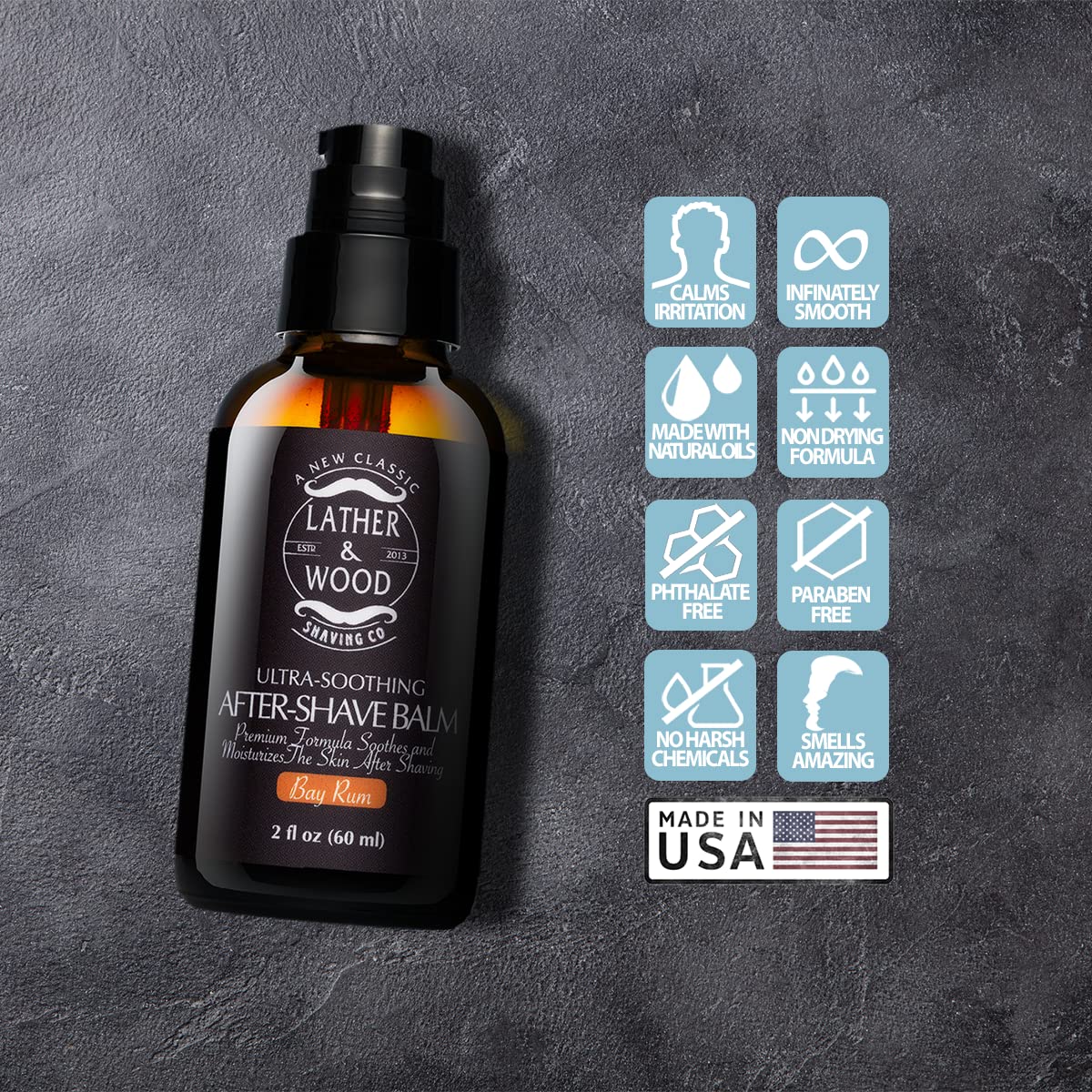 Lather & Wood Aftershave Balm - Aftershave Lotion for Men with a Classic Bay Rum Scent