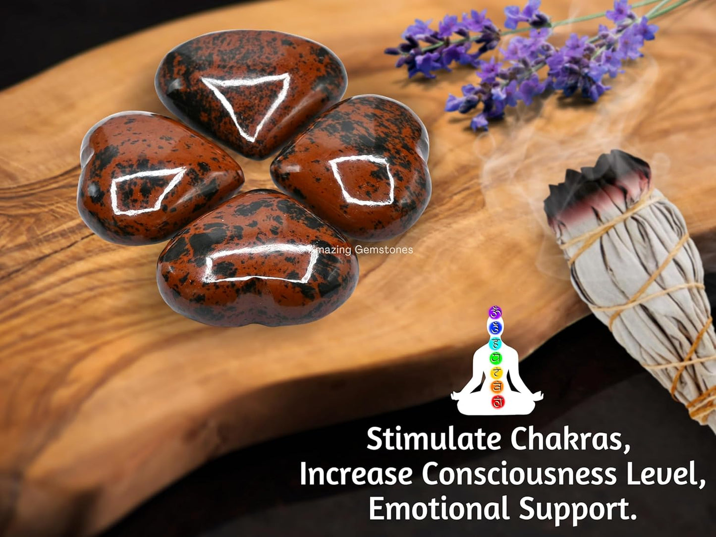 Amazing Gemstone Mahogany Obsidian Crystal Heart Palm Stone - Pocket Massage Worry Stone for Natural Body Chakra Balancing, Reiki Healing and Crystal Grid