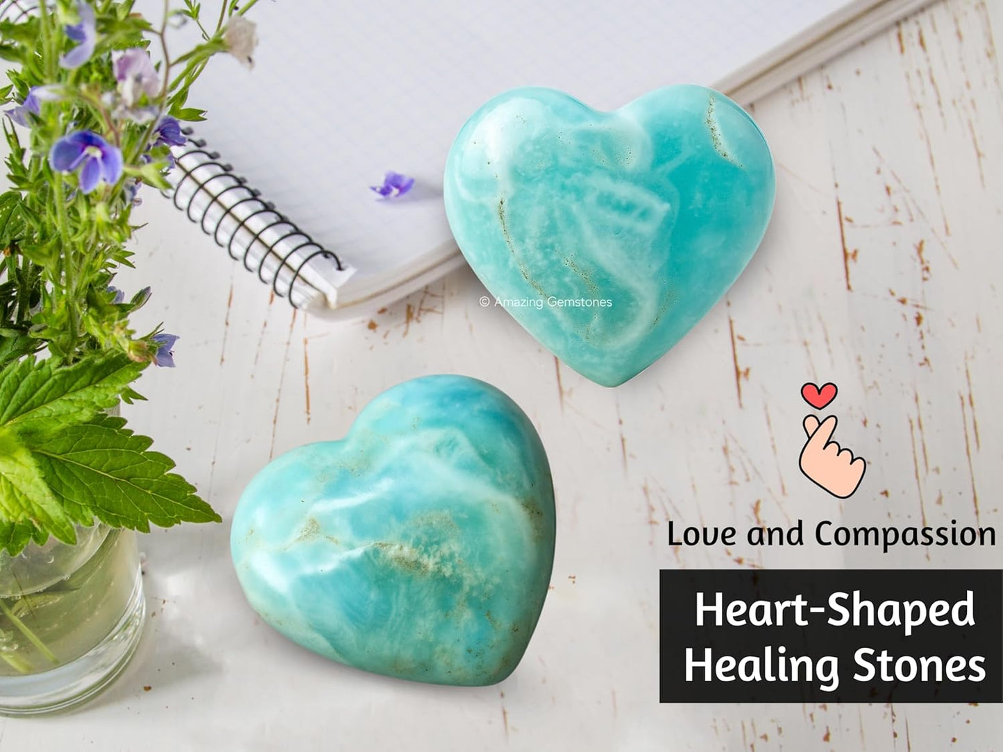 Amazing Gemstone Caribbean Calcite Crystal Heart Palm Stone - Pocket Massage Worry Stone for Natural Body Chakra Balancing, Reiki Healing and Crystal Grid