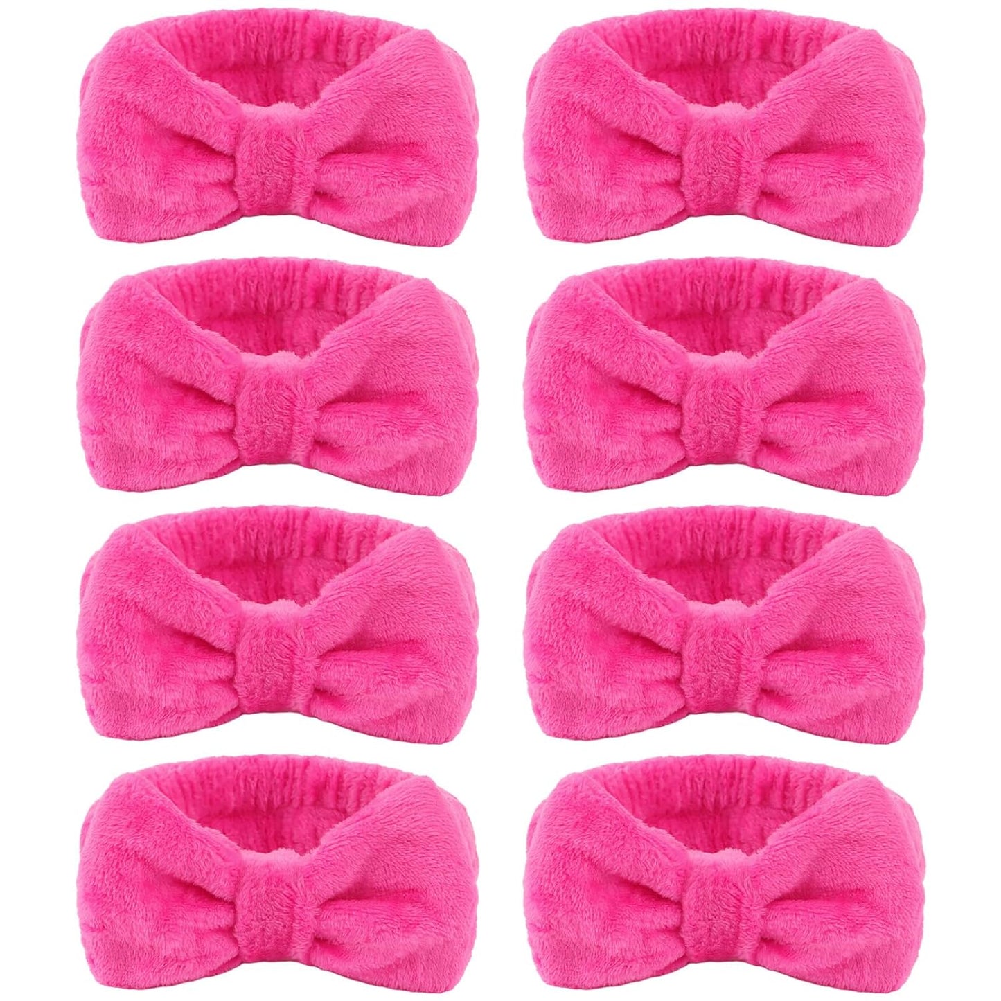 CIEHER 8 Pcs Spa Headbands for Women, Teen Girls - Bachelorette Party Favors, Birthday Gifts, Hot Pink Makeup and Face Wash Headbands