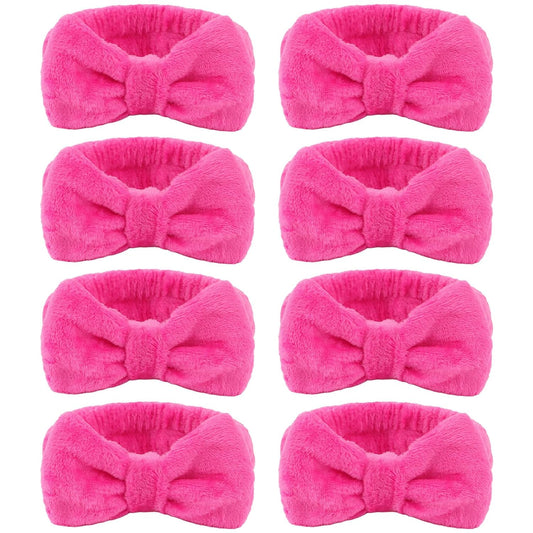 CIEHER 8 Pcs Spa Headbands for Women, Teen Girls - Bachelorette Party Favors, Birthday Gifts, Hot Pink Makeup and Face Wash Headbands