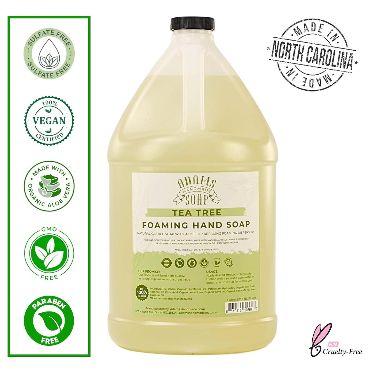 Adams Handmade Soap Liquid Foaming Soap 1 Gal - Tea Tree (Pack of 4)