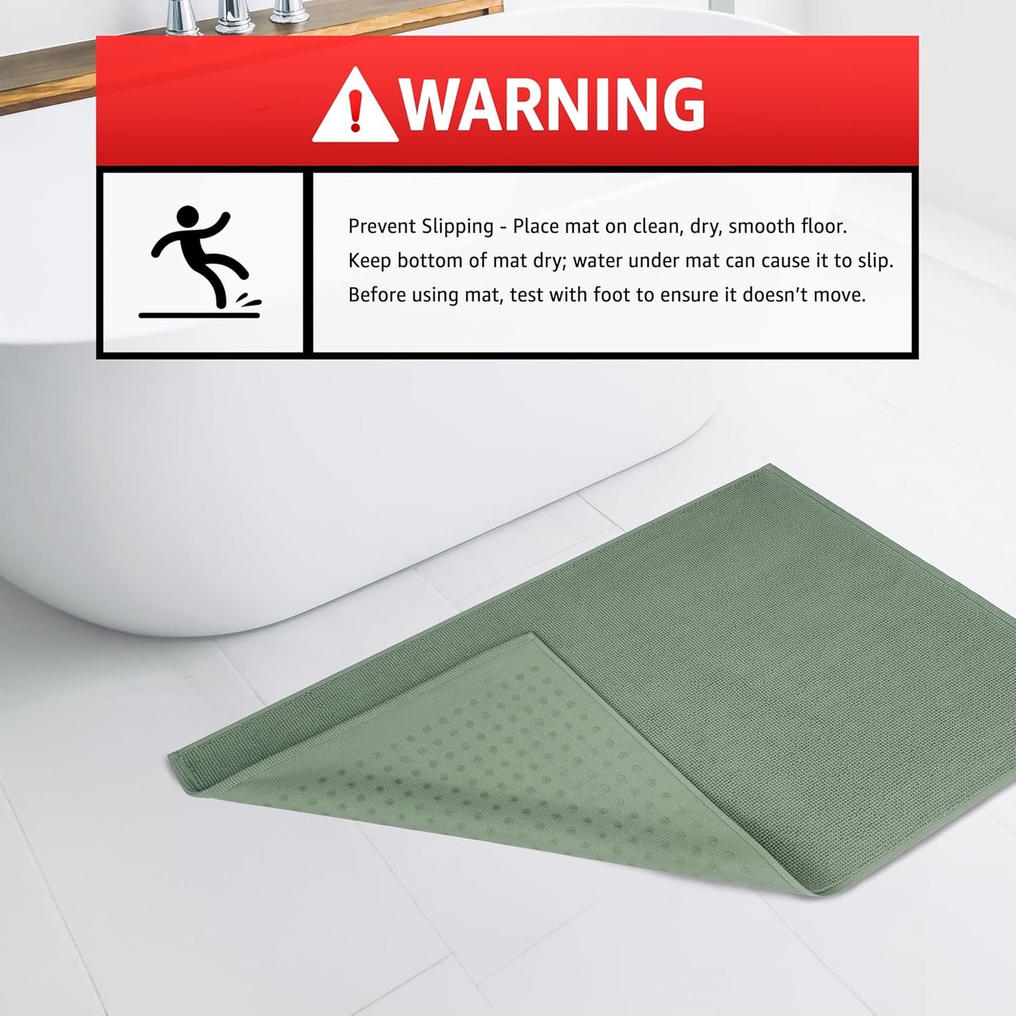 American Soft Linen Bath Rug, 20 in 34 in 100% Cotton Bath Mats Rugs for Bathroom, Slip Reducer Washable Shaggy Form Area Rugs, Sage Green Bath Rug