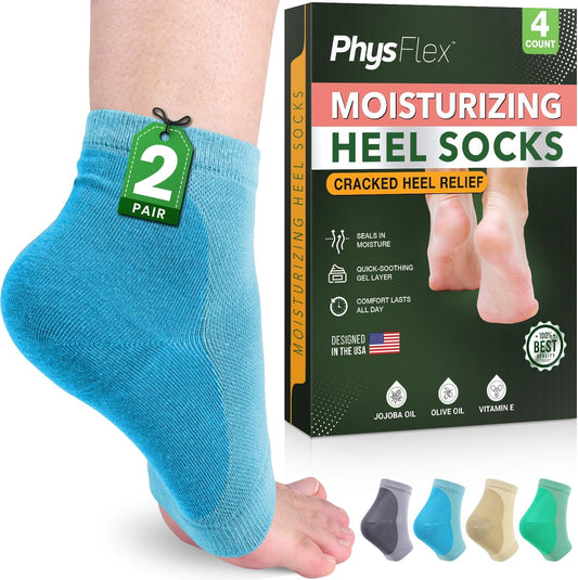 Moisturizing Heel Socks for Cracked Heels - Gel Socks for Dry Cracked Feet Repair - Silicone Socks for Women’s Foot Treatment & Overnight Hydration (Turquoise, 2-Pair)