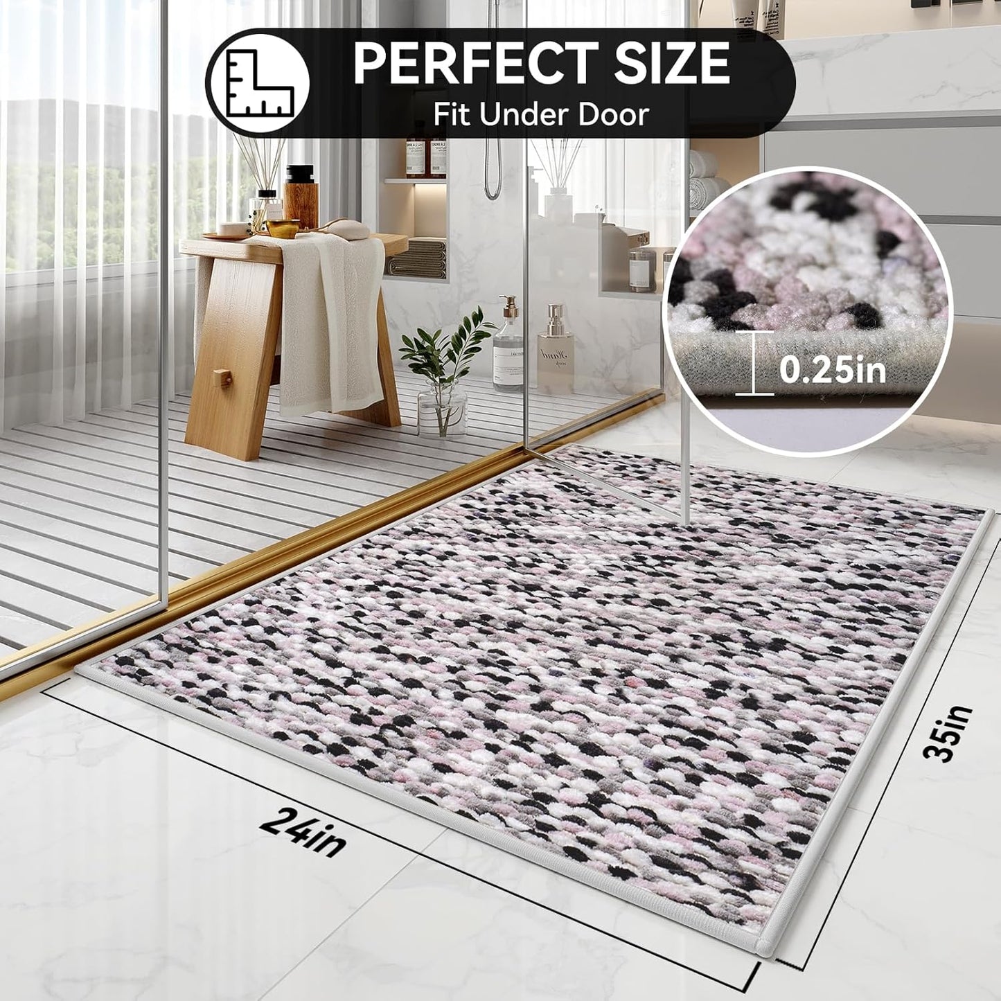 Bathroom Rugs Non Slip, Super Absorbent Quick Dry Bath Mat, Rubber Backing Ultra Thin Fit Under Door Bathroom Floor Shower Mat