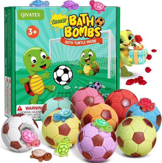 Bath Bombs with Surprise Toys Inside, Soccer Gifts for Kids Boys Girls, 9 Kids Bath Bombs Gift Set, Handmade Nature Bubble Bath Fizzes Bomb, Birthday Gifts for Kid
