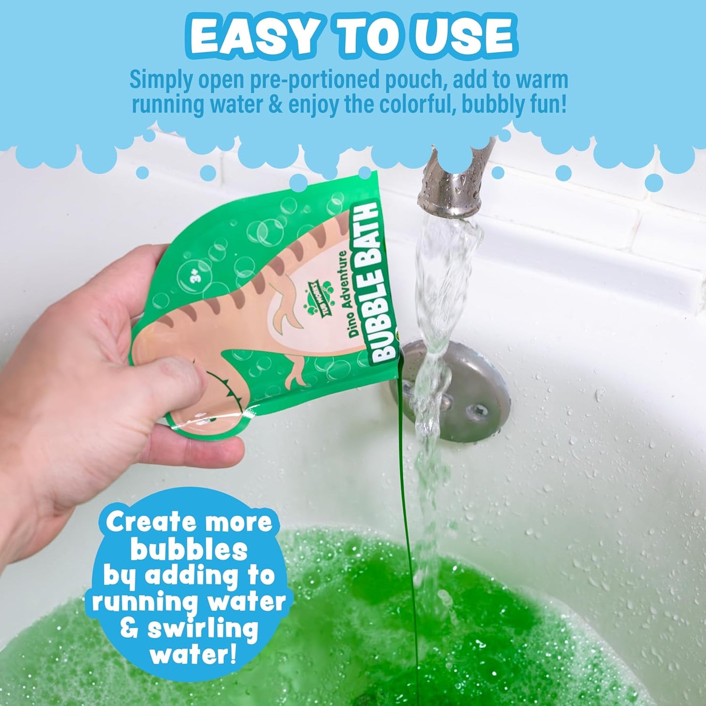 Tub Works® Magical Kids Bubble Bath, Variety 12 Pack | Creates Colorful Water & Tons of Bath Bubbles | Nontoxic | Character-Themed Bubble Bath for Kids | Green, Blue & Orange Bath Colors