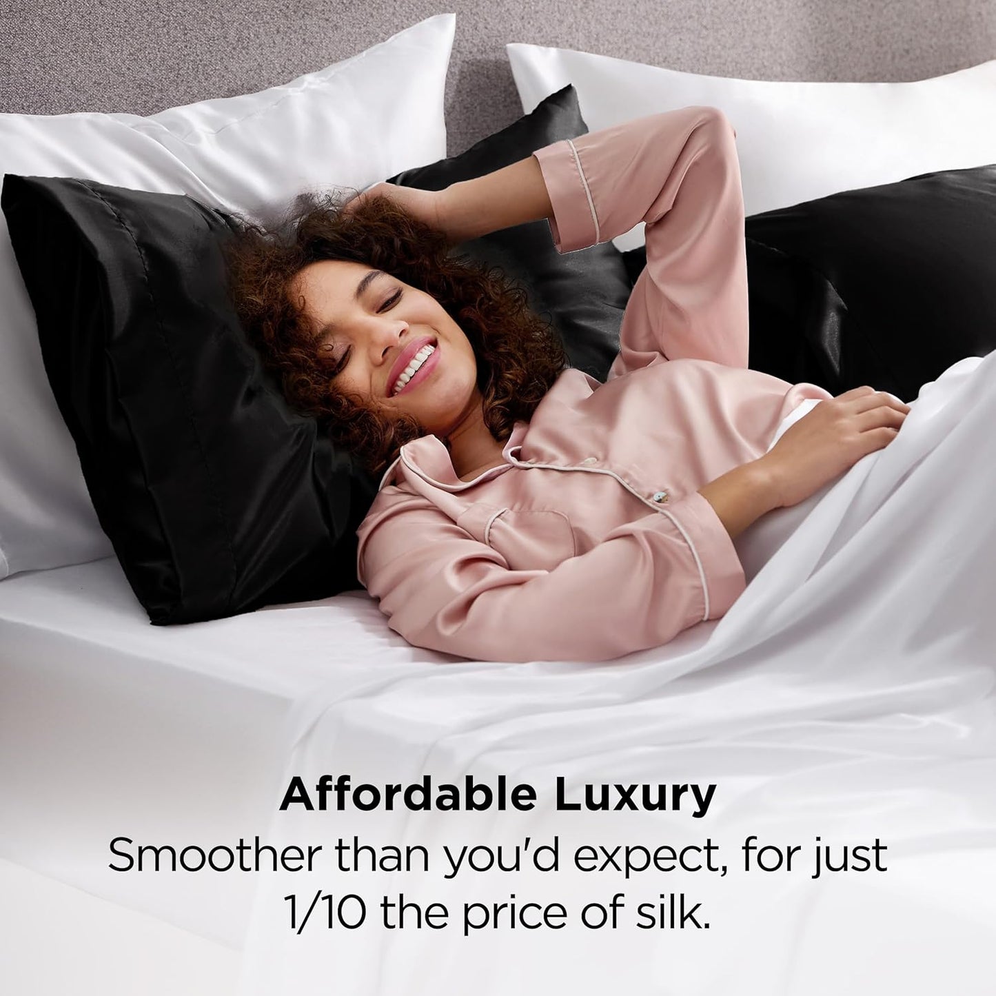 Bedsure Satin Pillowcase for Hair and Skin Queen - Black Silky Pillowcase 2 Pack with Envelope Closure, Similar to Silk Pillow Cases, Gifts for Women Men, 20x30 Inches, 2pcs