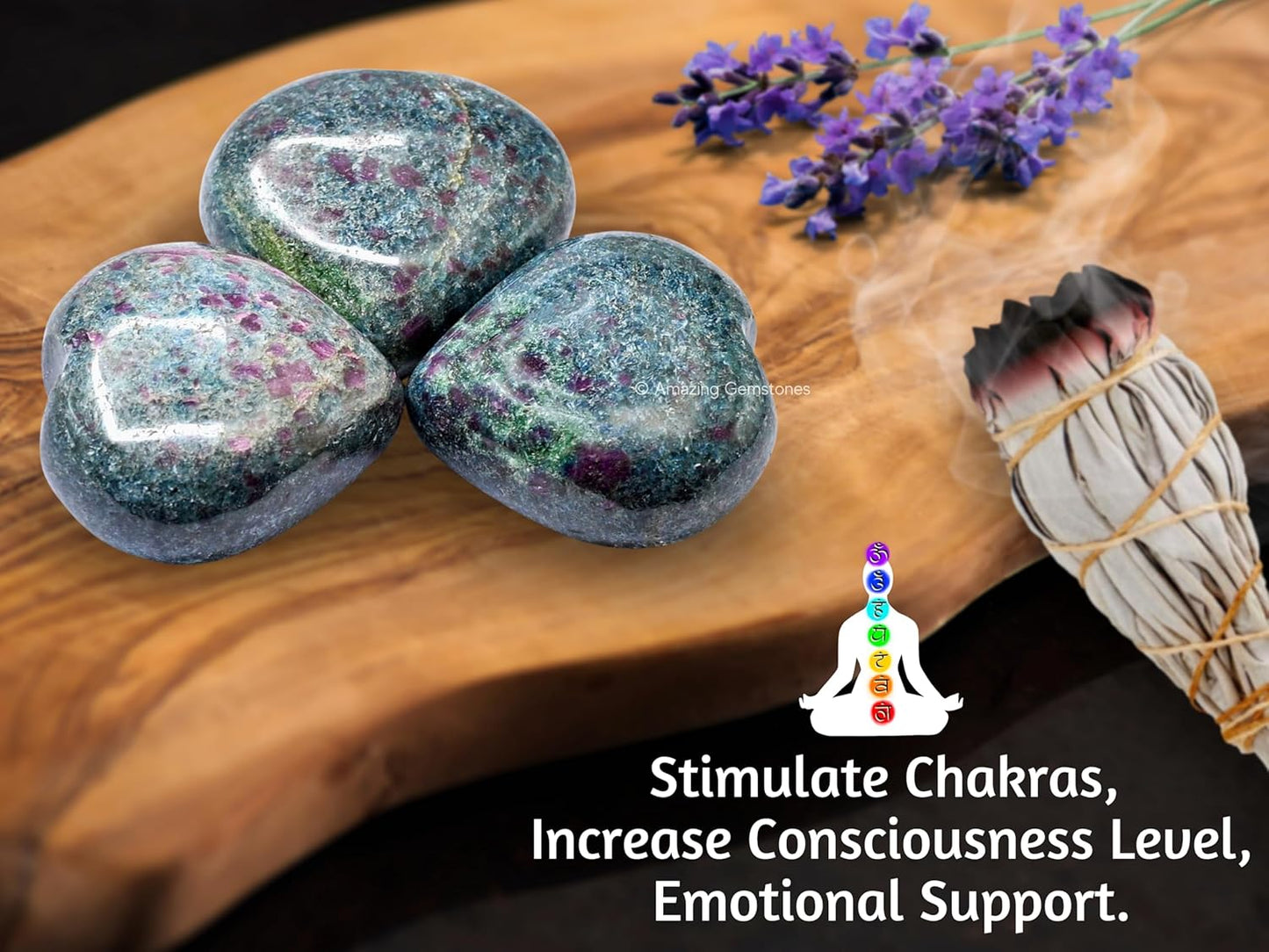 Amazing Gemstone Ruby Kyanite Crystal Heart Palm Stone - Pocket Massage Worry Stone for Natural Body Chakra Balancing, Reiki Healing and Crystal Grid