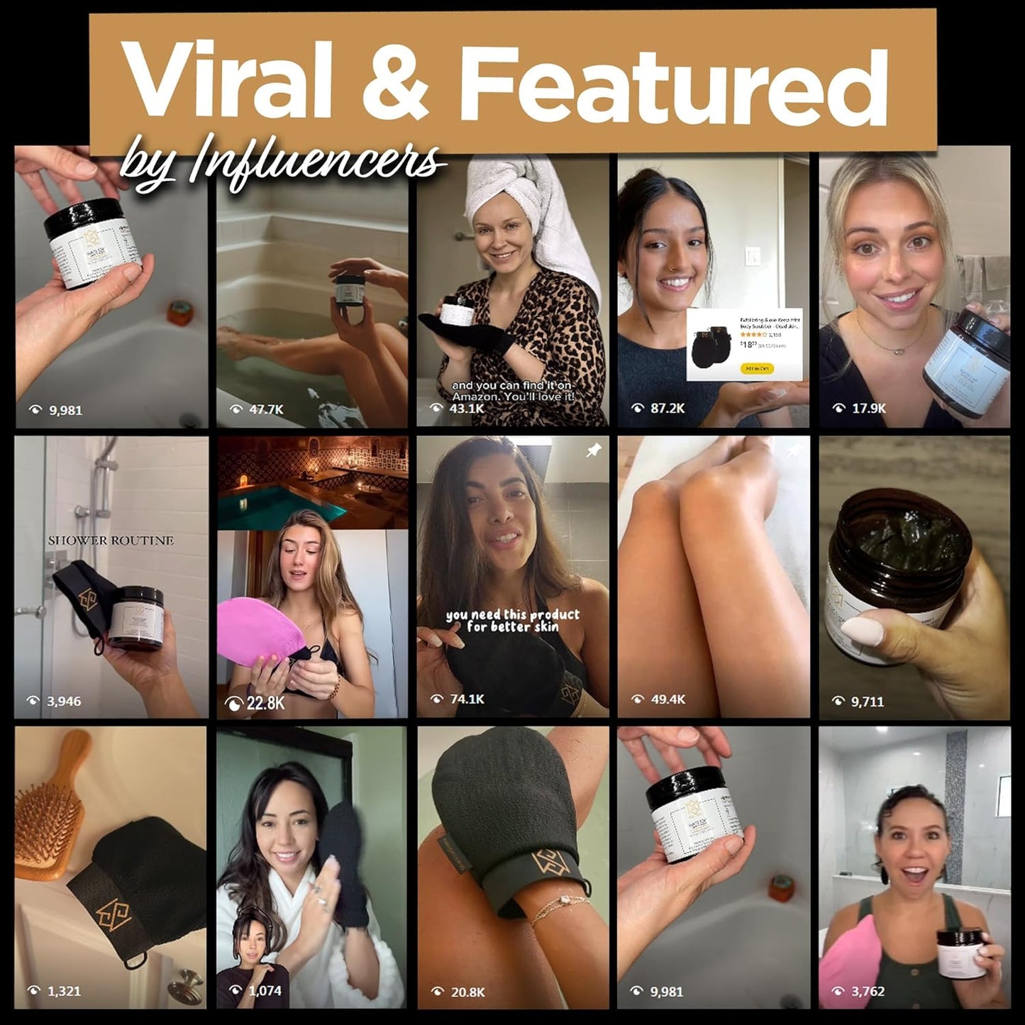 Exfoliating Glove Kessa Mitt Body Scrubber - Dead Skin Remover Shower Glove for Dead Skin Scrubbing and Deep Pore Cleansing - by MoroccanSource (3 Piece spa Set)