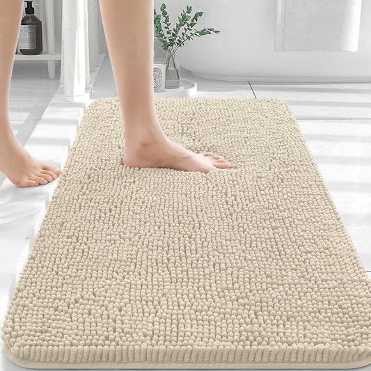 OLANLY Bathroom Rugs 30x20, Extra Soft Absorbent Chenille Bath Rugs, Rubber Backing Quick Dry, Machine Washable Bath Mats for Bathroom Floor, Tub and Shower, Home Decor Accessories, Sand