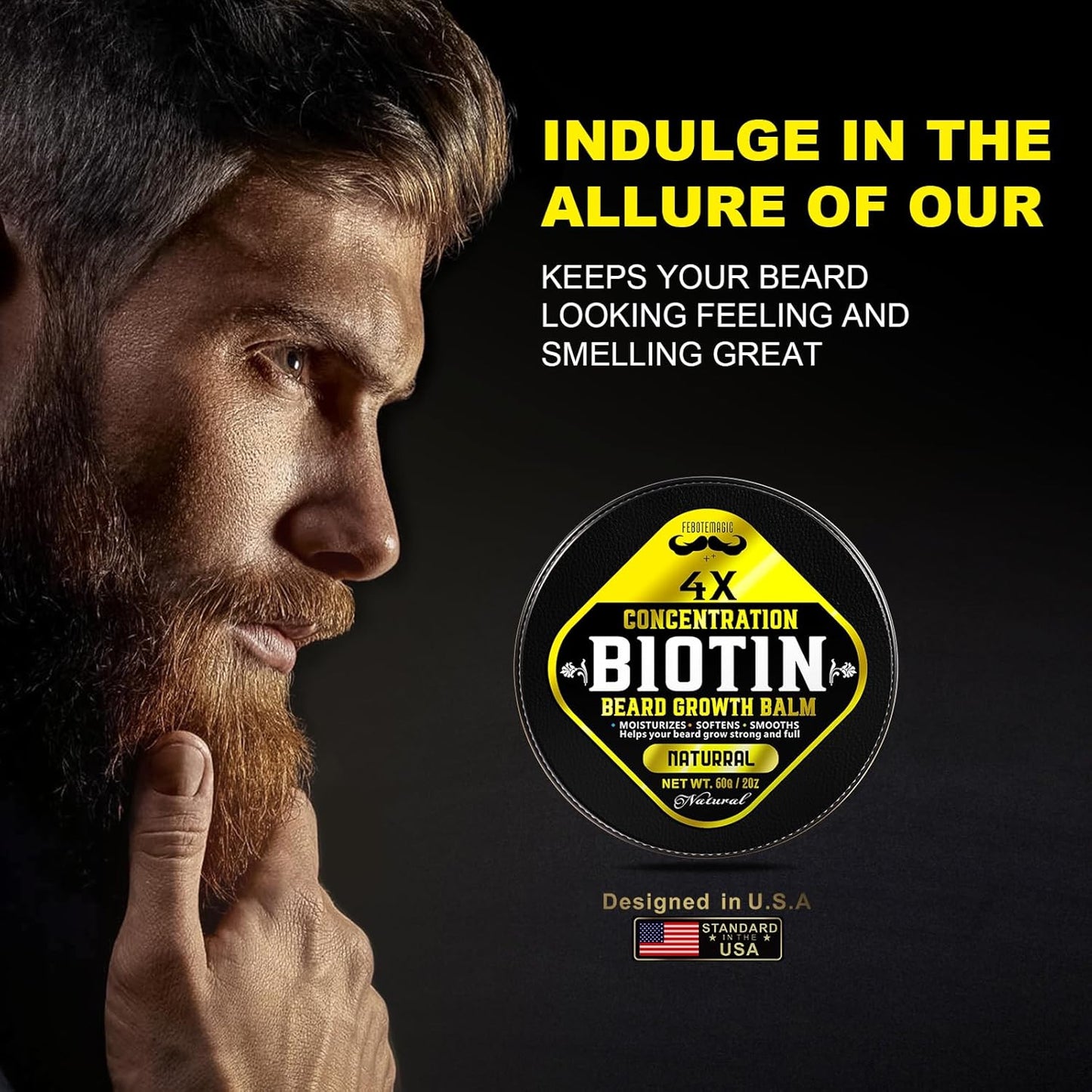 Biotin Beard Growth Balm for Men – Conditioning & Thickening Balm with Castor, Shea & Jojoba Oils – Non-Greasy, Softens & Nourishes for Fuller, Thicker Facial Hair – Unscented – 2 oz