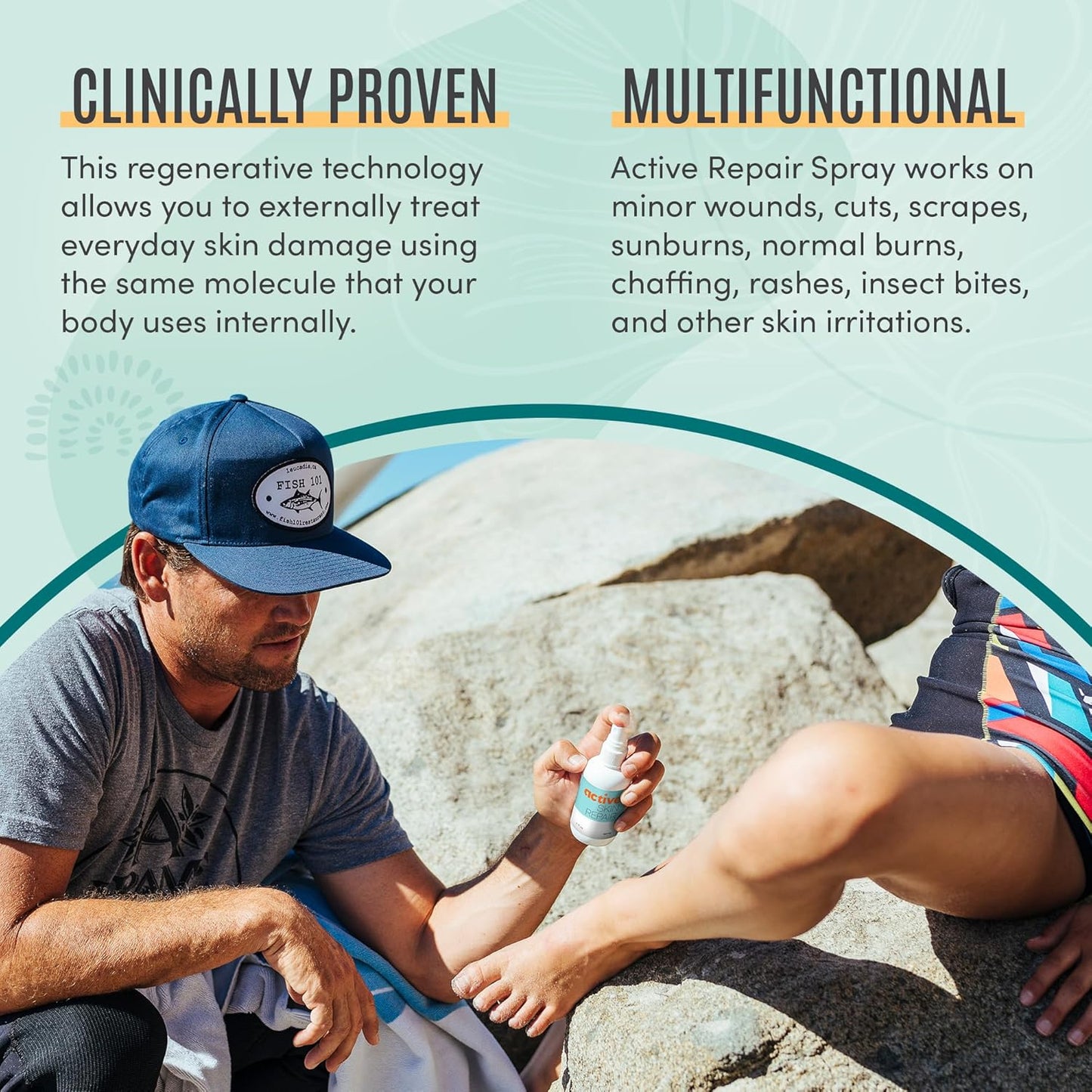 Active Skin Repair First Aid Healing Skin Spray - Natural & Non-Toxic with Hypochlorus Acid for Minor Cuts, Wounds, Scrapes, Rashes, Sunburns, & More, 3 oz