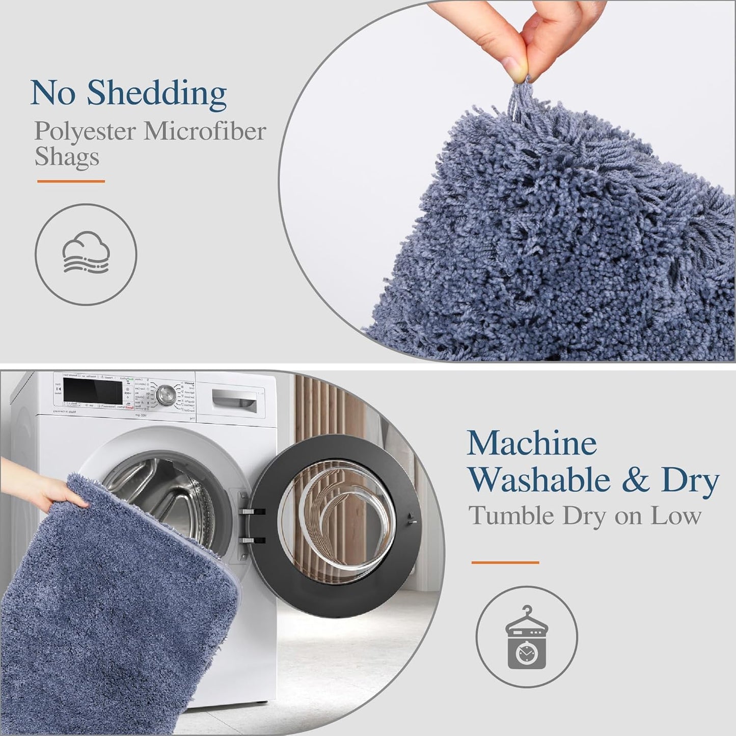 Walensee Bath Rug for Non Slip Modern Bathrooms (20 x 32, Blue) Water Absorbent Soft Microfiber Shaggy Thick Plush Shower Mat Machine Washable